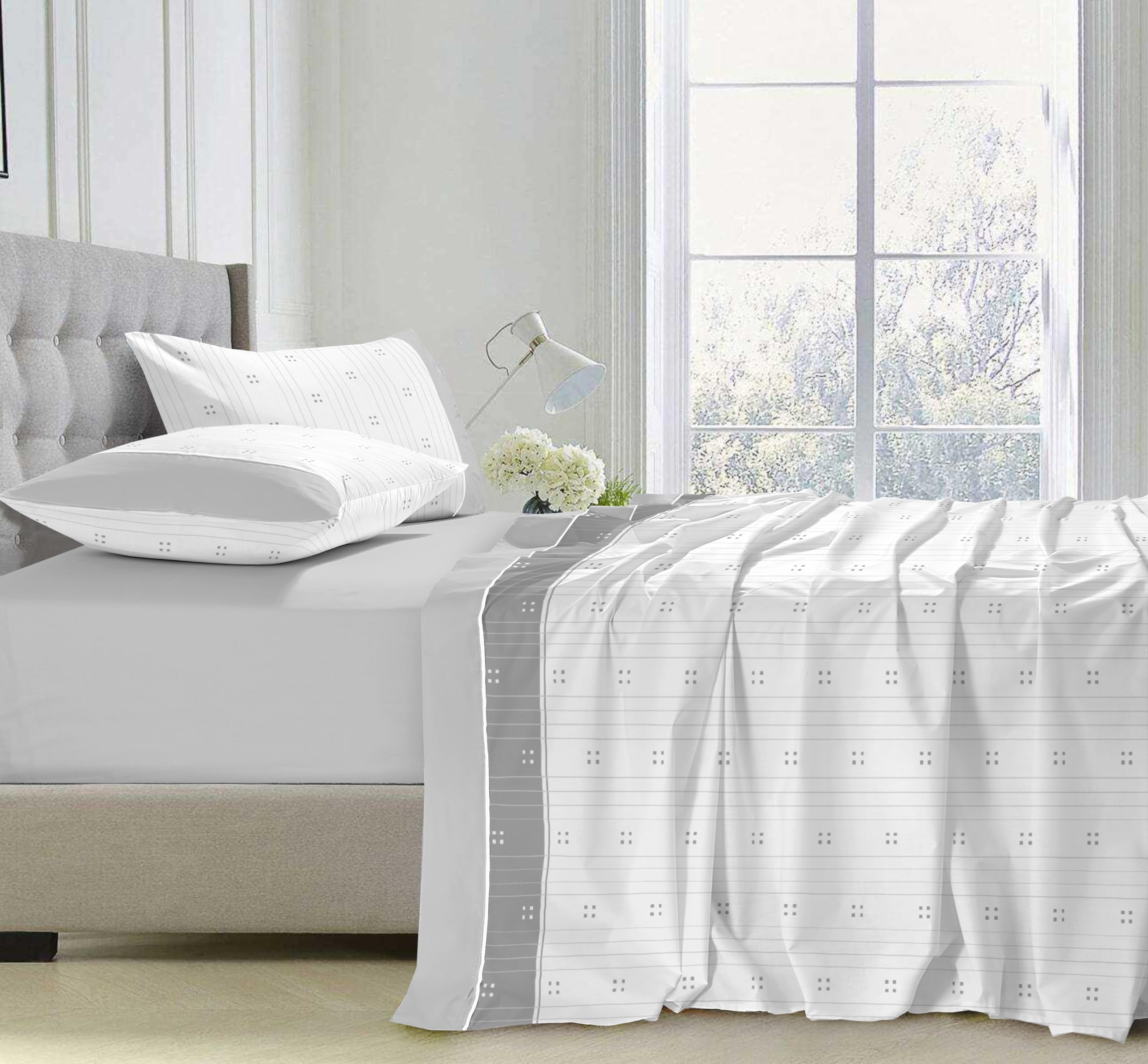 Juegos de Sabanas 150x200CM 3 Piezas 100% Algodón 144 Hilos Ajuste preciso colchon 30CM De Altura Suaves Transpirables Lavables Diarias Cama Ropa Hogar Dulce Gris 1 Funda Almohada
