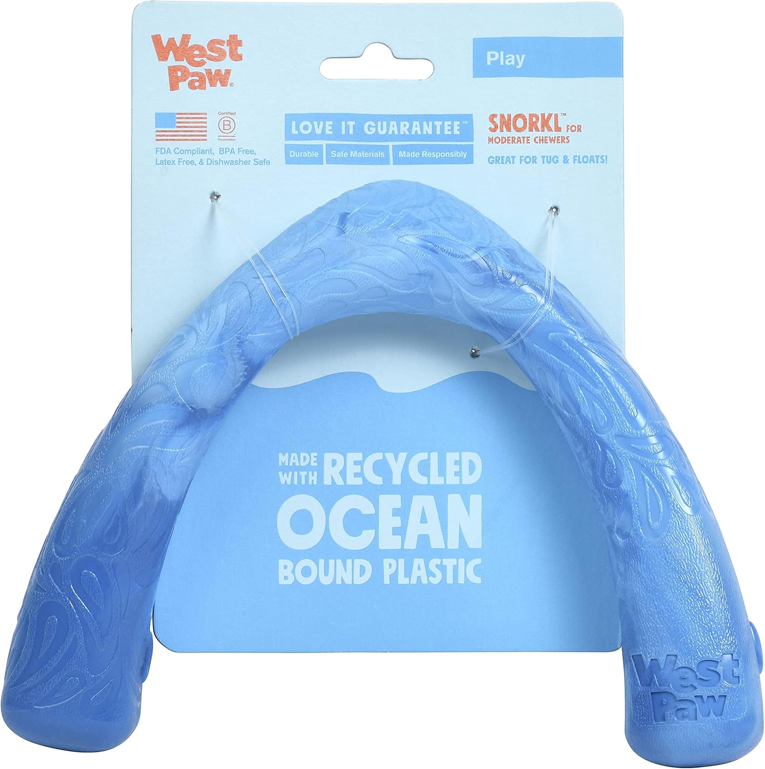 West Paw（ウェストポウ） シーフレックス スノークル 丈夫でしなやか 噛むおもちゃ 犬用 引っ張りっこ フェッチ【サーフ（ブルー）】