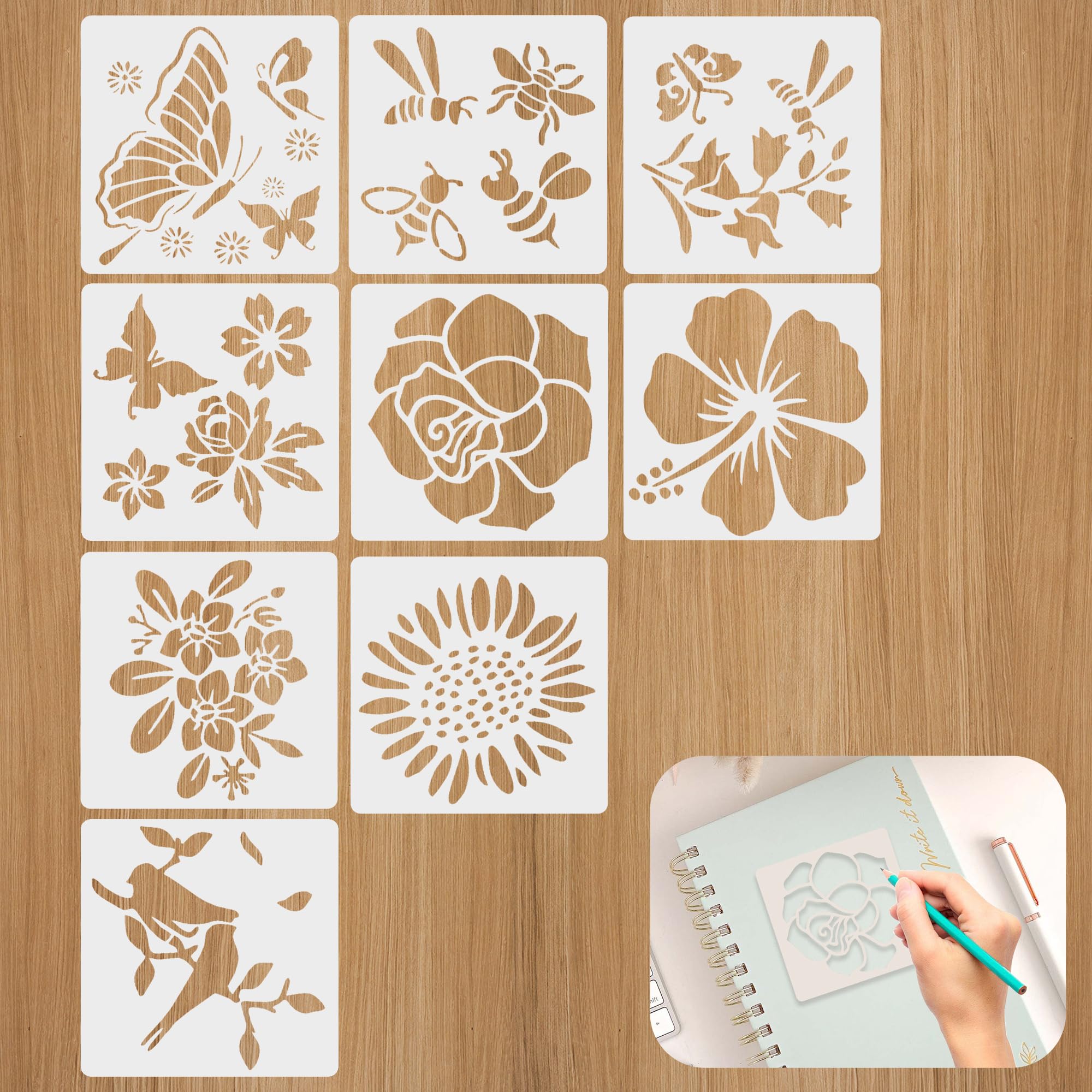 9 Reusable Flower Stencils, Butterfly, Bee and Bird DIY Templates โ image 1
