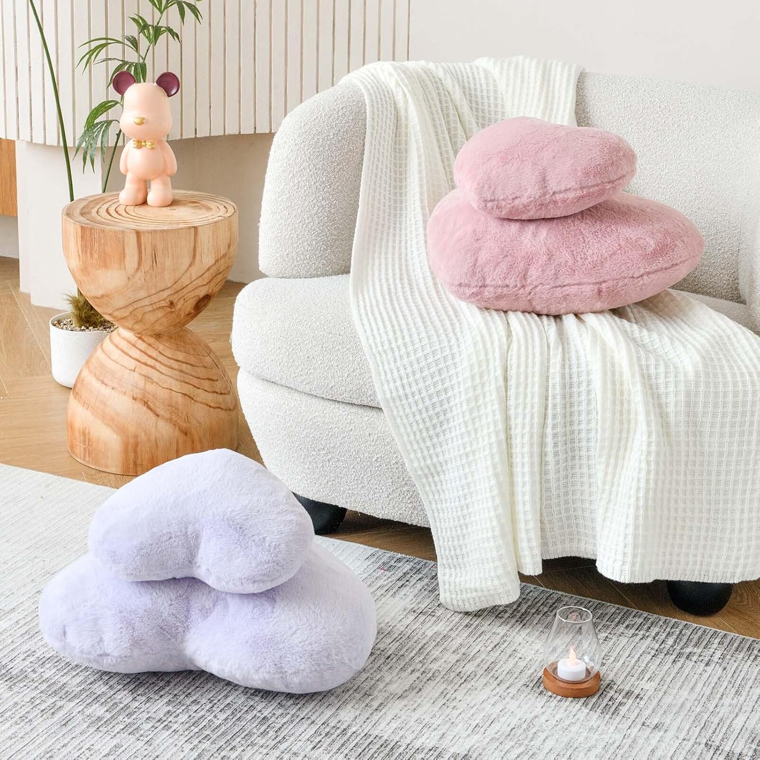 XVTRU Dusty Pink Heart Pillows, Cute Heart Decorative Pillow, Heart Shaped Throw Pillows for Bed, Faux Rabbit Fur Plush Hoom Decor Pillow Cushion for Chair Sofa Living Room (Large-19.6"x15.7")