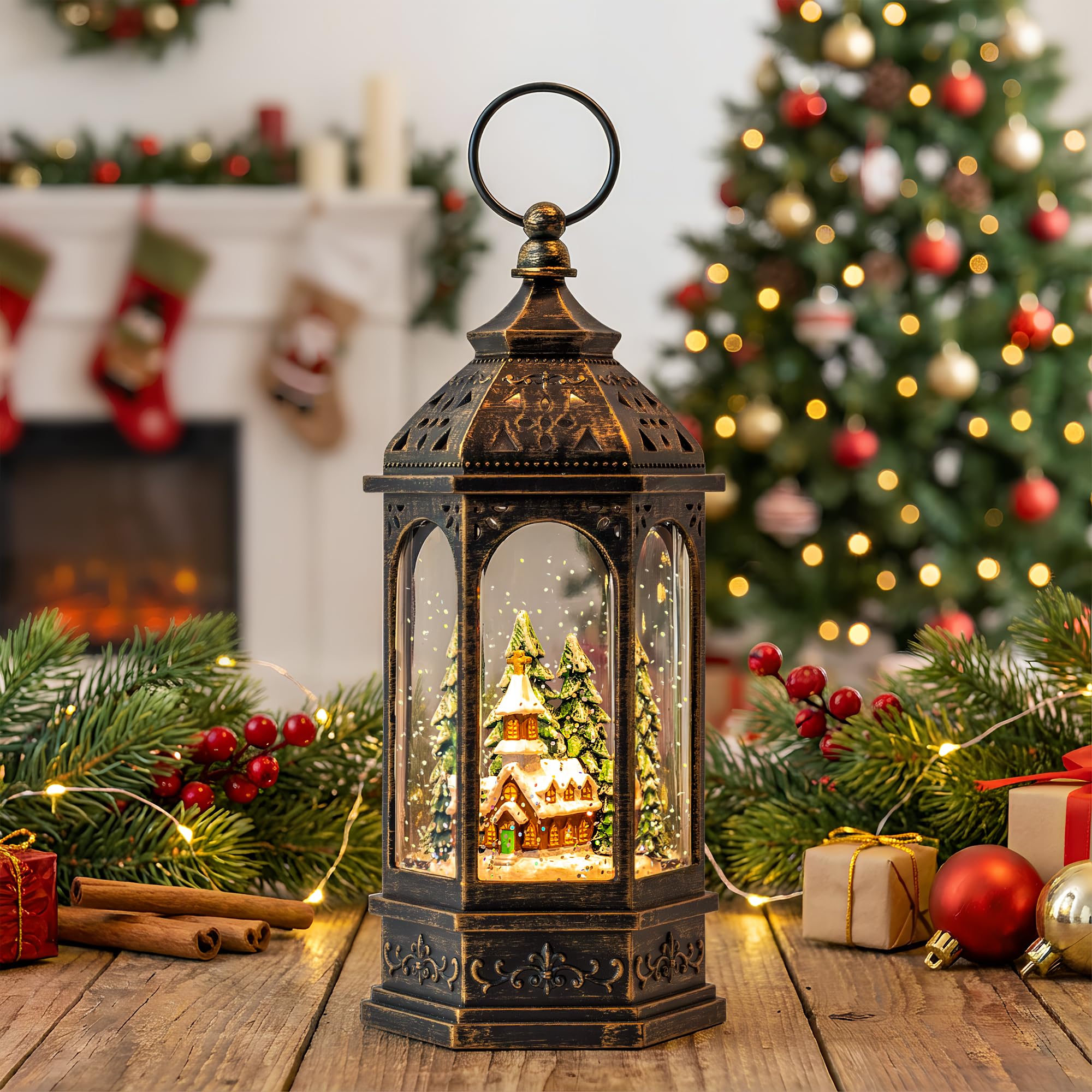 Amazon.co.jp: クリスマス スノードーム ランタン ライト付き 教会