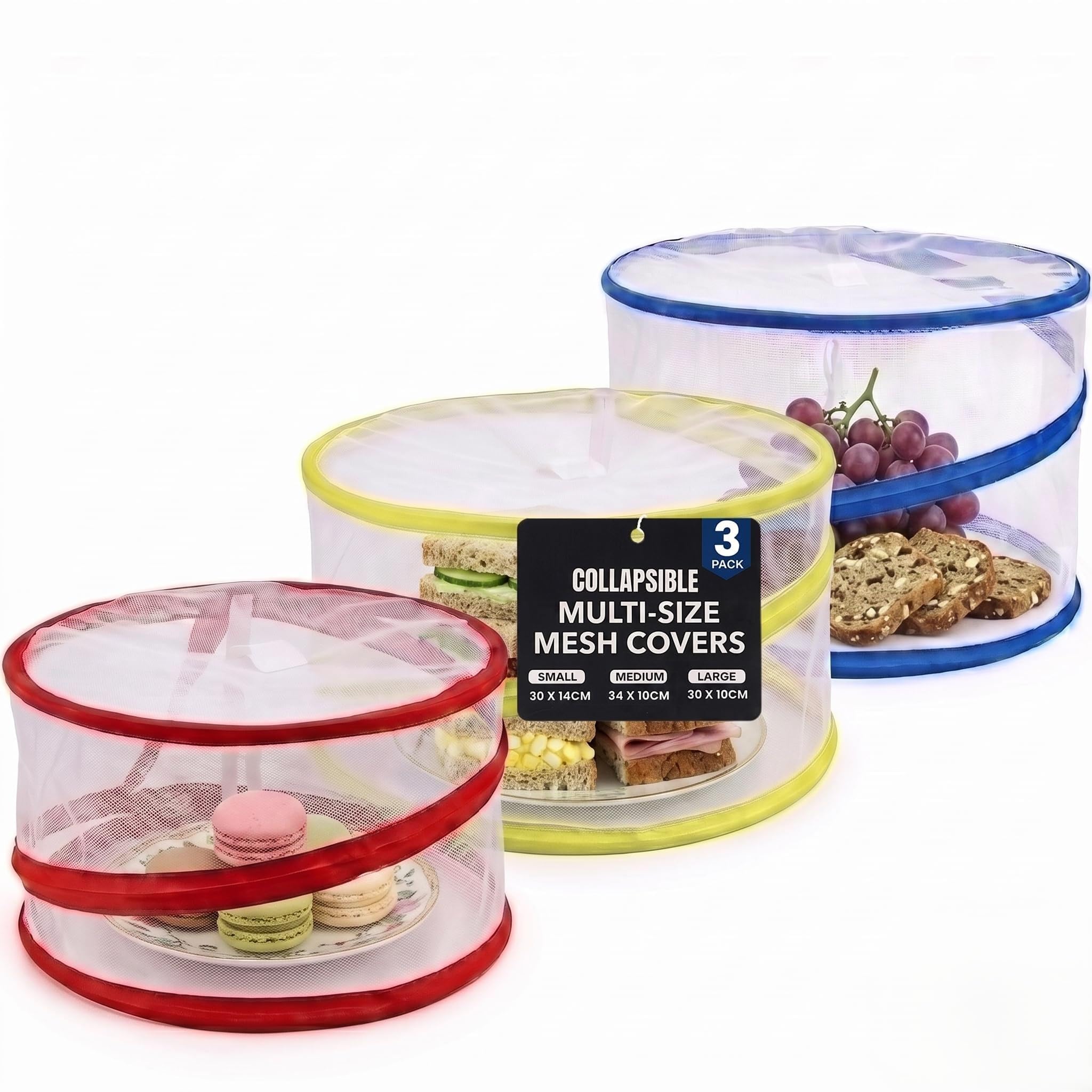 Fusion Food Collapsible Pop-Up Food Covers –3Pack Fine Mesh Food Tent Protectors for Kitchen, BBQs, Picnics, Camping & Outdoor Dining – Keep Food Safe from Flies & Bugs