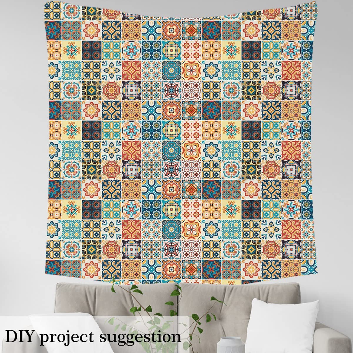 Exotic Fabric by The Yard,Portuguese Traditional Upholstery Fabric,Boho Floral Outdoor Fabric,Bright Color Reupholstery Fabric for Chairs,5 Yards,(L460*W150cm) Teal Orange - Image 3