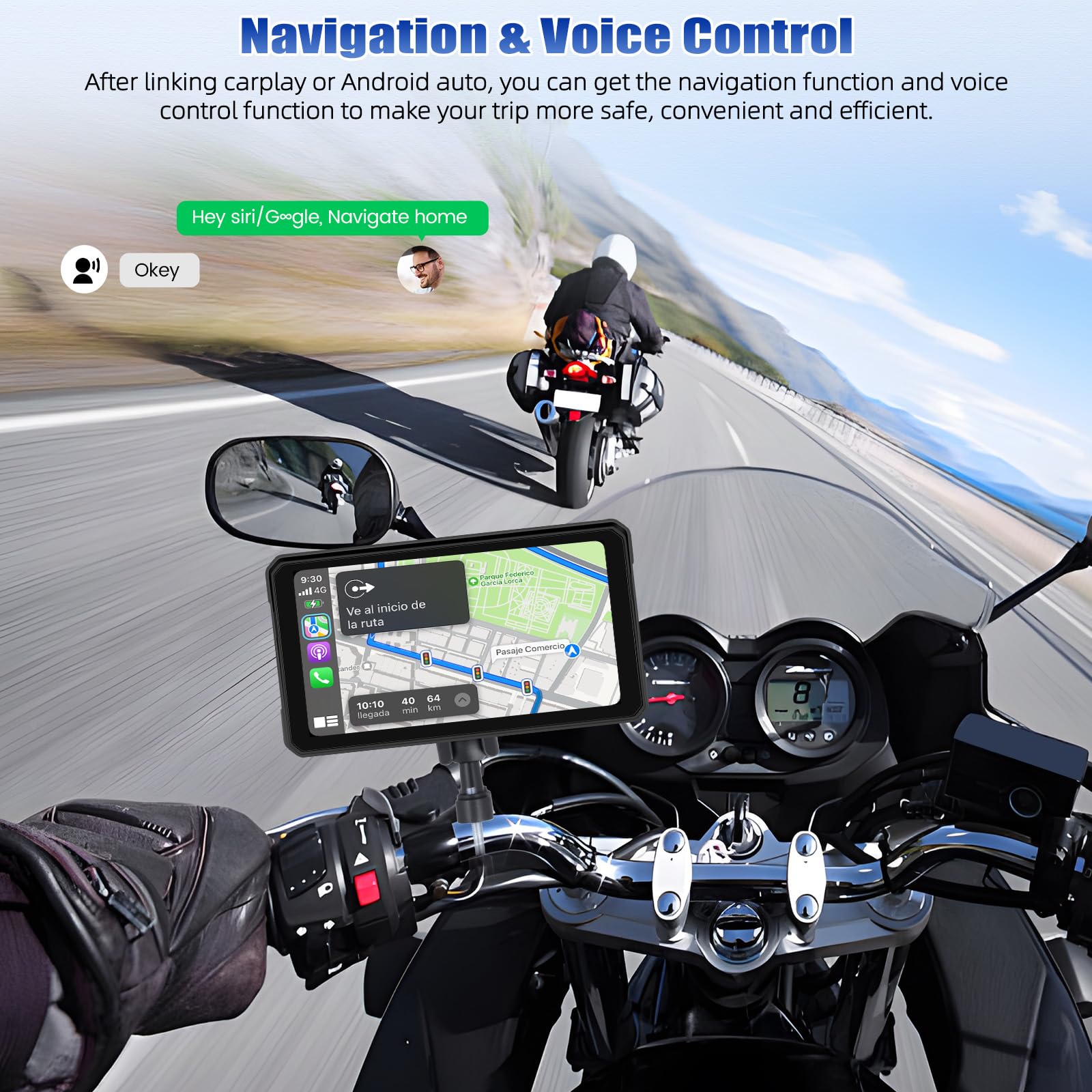 [2026] CAMECHO 6 Zoll Wireless Motorrad-Carplay Android Auto, IP68 Wasserdicht HD 1440 * 720 Touchscreen Bildschirm Navi Display für Motorräder mit Dual Bluetooth 5.0 + Airplay Android Cast