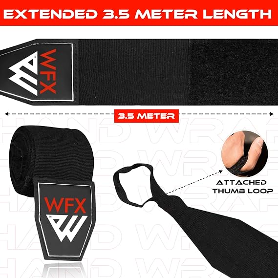 WFX Boxing Hand Wraps 3.5 4.5 Meter Martial Arts Bandages Inner Gloves Wrist Support Straps Punching Under Hand Knuckles Heavy Elasticated Training Bag Mitts Muay Thai
