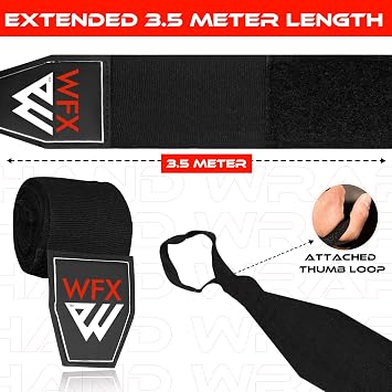 WFX Boxing Hand Wraps 3.5 4.5 Meter Martial Arts Bandages Inner Gloves Wrist Support Straps Punching Under Hand Knuckles Heavy Elasticated Training Bag Mitts Muay Thai