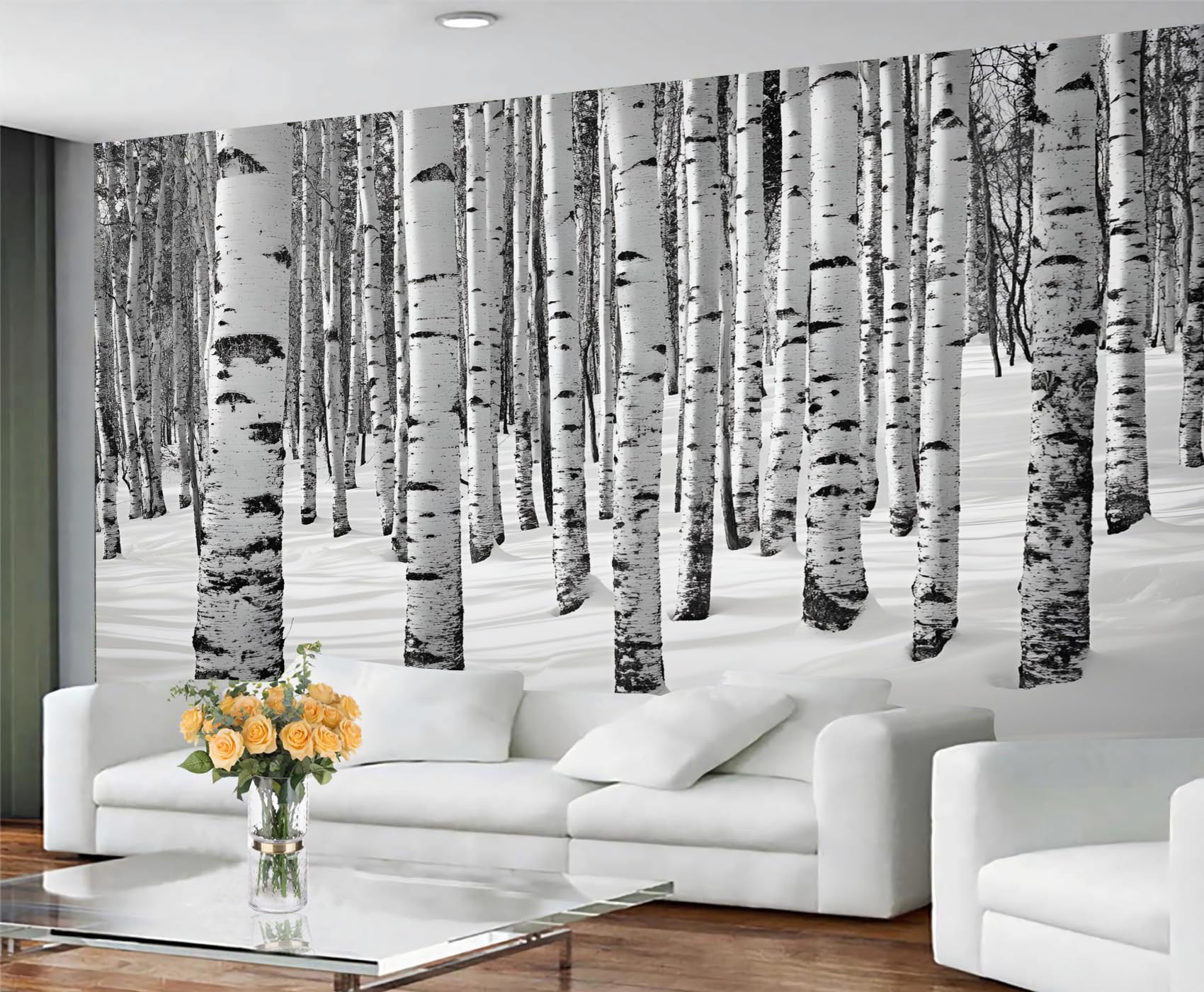 Papier peint forêt chambre paysage naturel bouleau hiver grand format