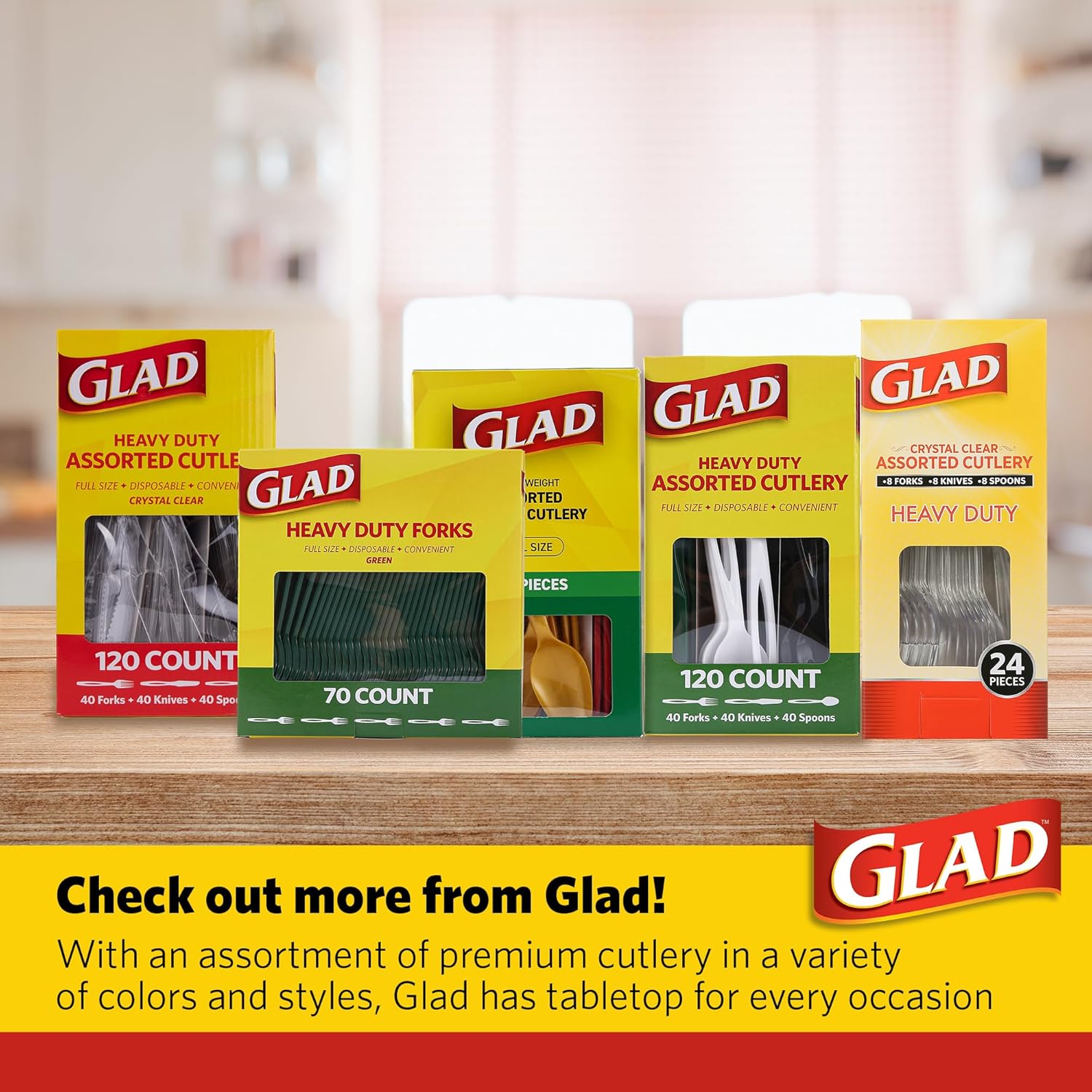 Glad Clear Disposable Cutlery Set with Heavy Duty Plastic Forks, Knives, and Spoons, Reusable Dishwasher Safe Plastic Utensils for Parties and Everyday Use, 240 Count - Image 8