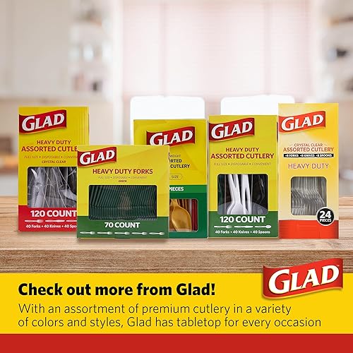 Miniatura 6 de Glad Glad - Tenedores de plástico surtidos para cubiertos, 24 unidades, cubiertos de plástico transparente y resistente, 8 tenedores, 8 cuchillos, 8