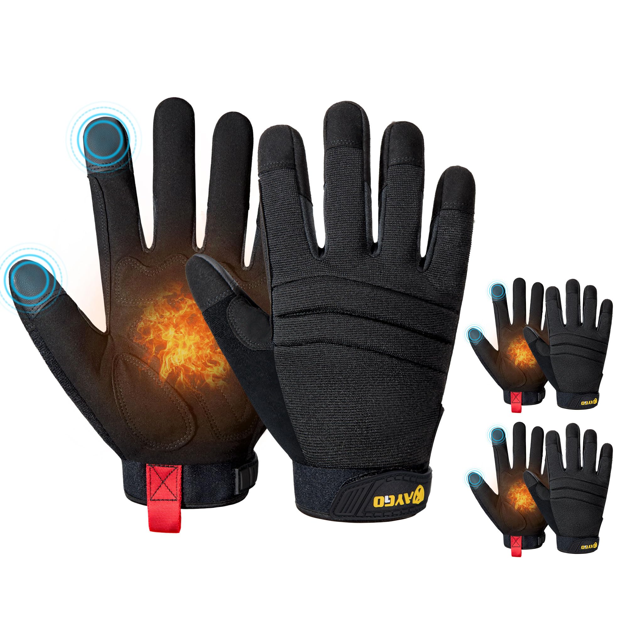 KAYGO Thermal Mechanic Work Gloves KG127W - 3 Pairs, Insulated Double Liner, Heavy Duty, Improved Dexterity, Good Grip, Ideal for Winter Construction Automotive DIY Outdoor Jobs (Large, Full Black) โ image 1