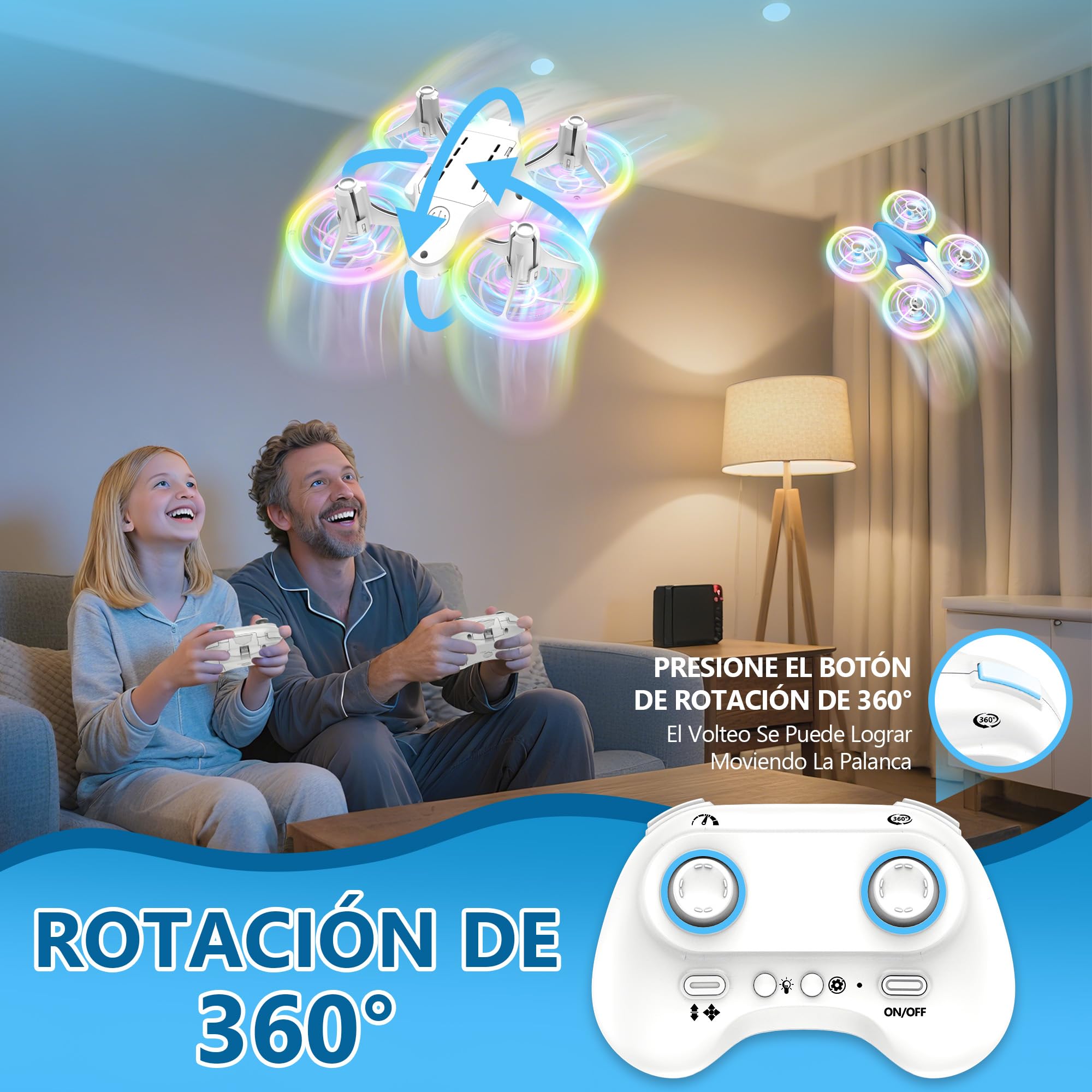 Charmofun Mini Drone para Niños, Mini Drone con Luces de Colores, Regalos Juguetes para Principiantes, Avión Teledirigido con Retención de Altitud, Volteos 3D y 3 Baterías (Azul)