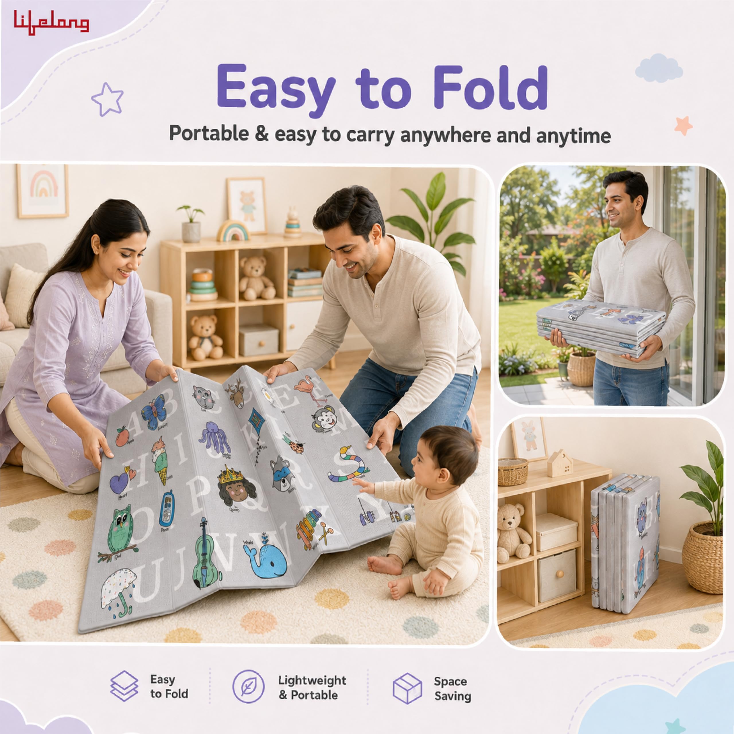 Lifelong Cuppy Alphabet Junior Baby Play Mat | Waterproof Mat for Crawling & Playing | Travel Friendly, Soft Indoor, Outdoor Usage Yoga Mat | Non Toxic with Animal Alphabet Theme (4.92x3.94x0.02ft) — Amazon image 6
