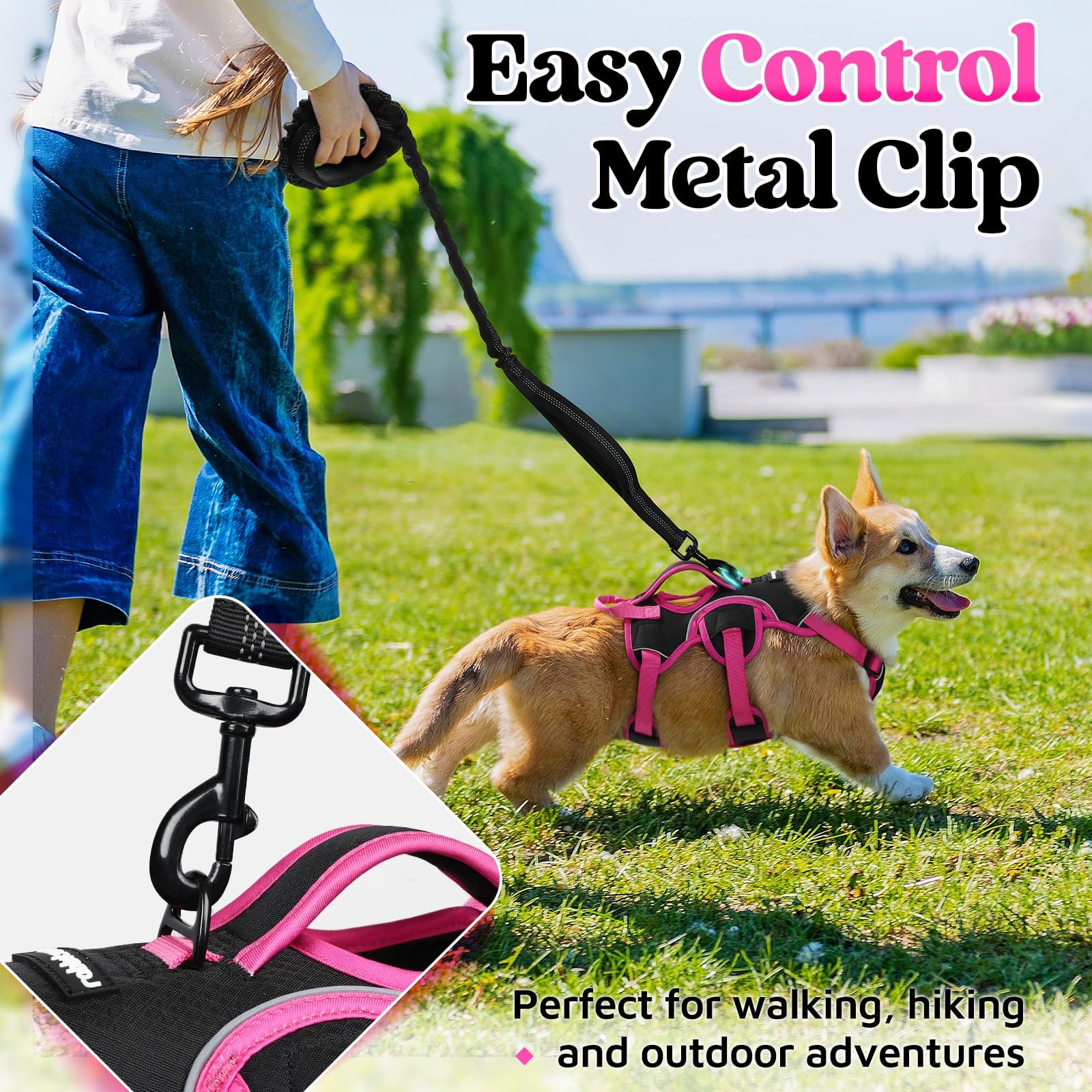 No-Pull Escape Proof Dog Harness With Handle - Reflective Adjustable Vest For Small Dogs (Pink)