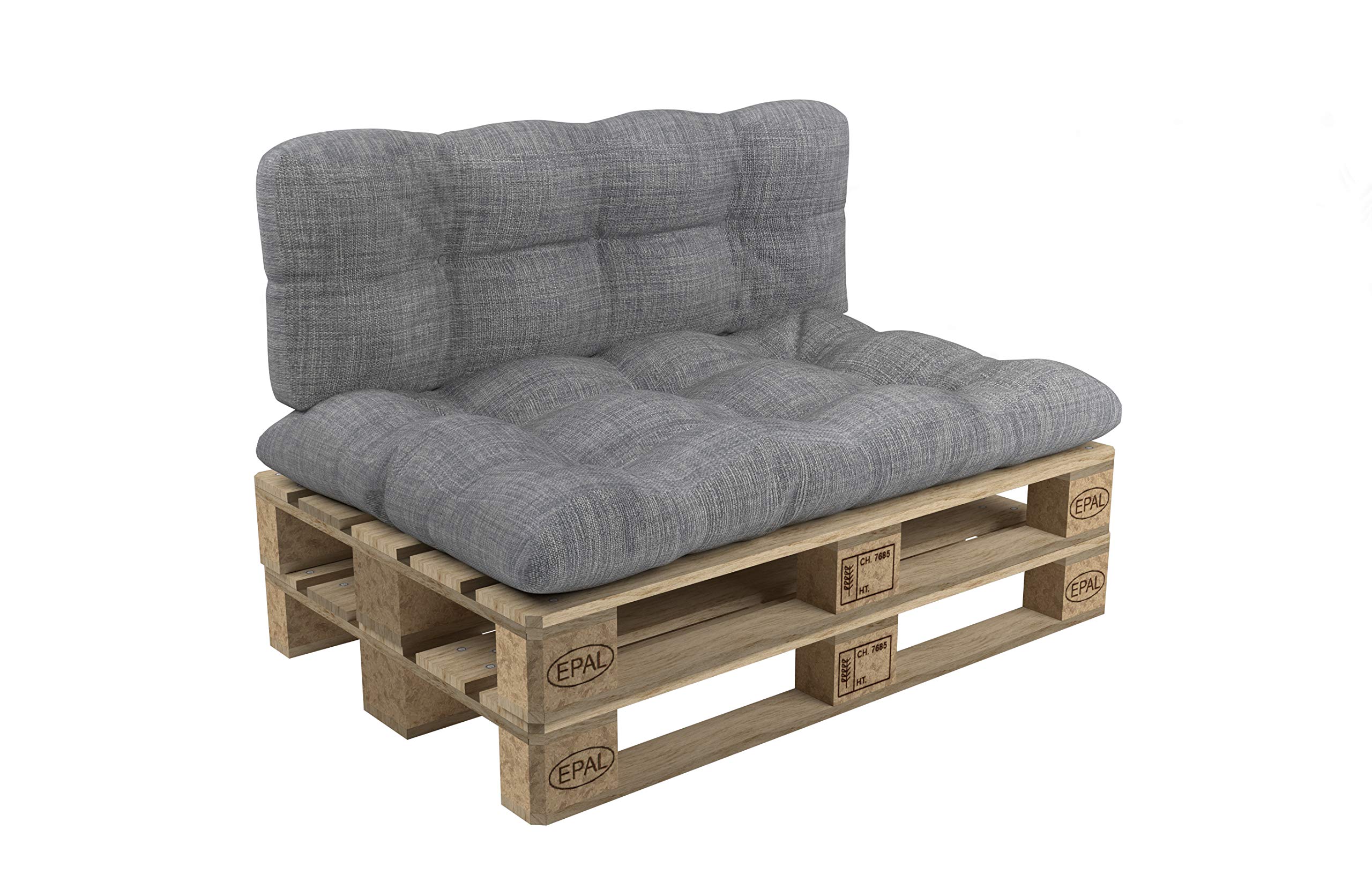 POKAR Set of 2 Pallet Cushions: Seat 120x60 cm + Backrest 120x60 cm | Tufted Cushions for Pallet Furniture and Garden Sofa | Outdoor and Indoor Use | Oeko-Tex | Made in EU | Grey