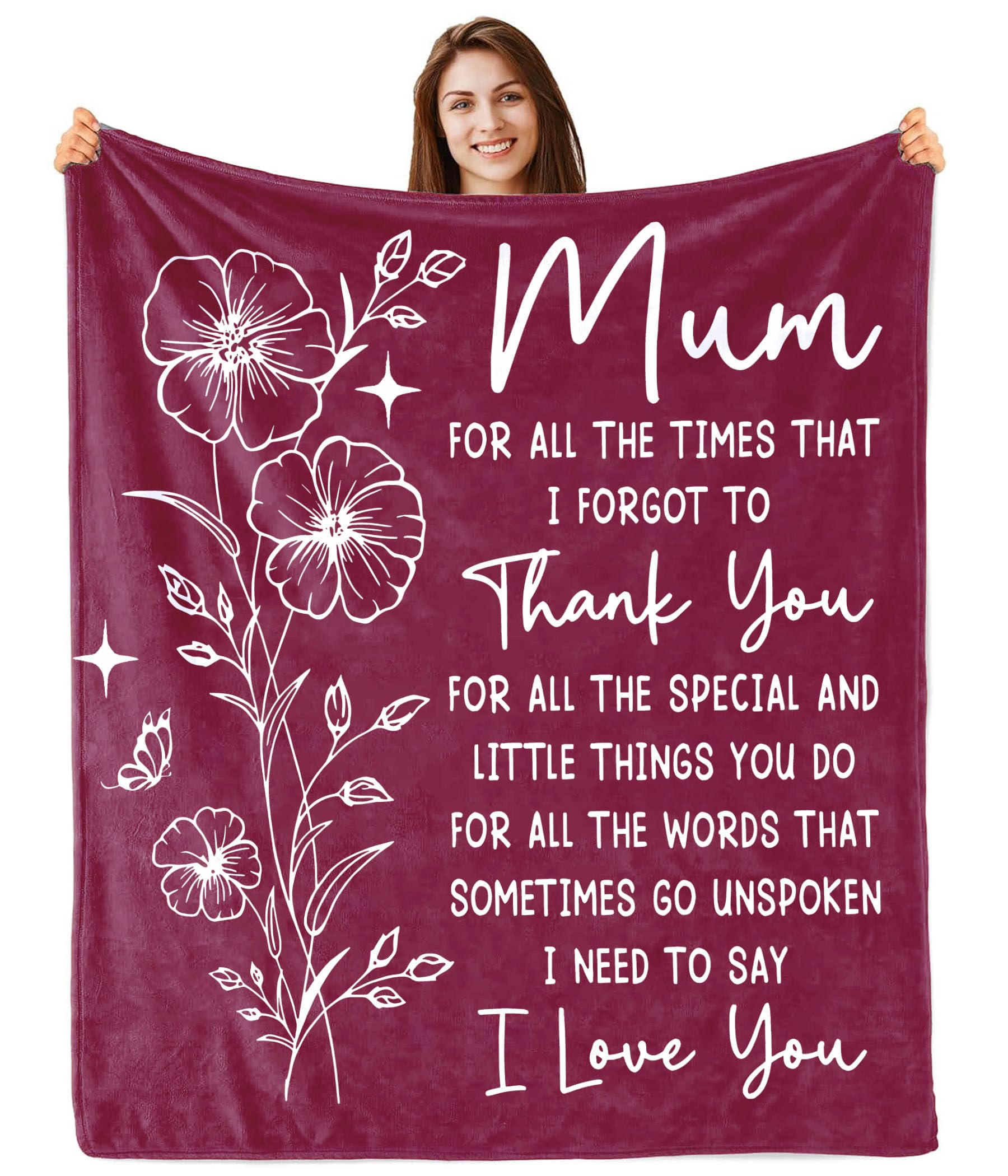 Taretco Thanke you Blanket Gifts for Mum - Mother's Day Birthday Gifts for Mum from Daughter Son - Birthday Presents Blanket for Mother Mums Mom Mummy 60" x 50", Wine Red