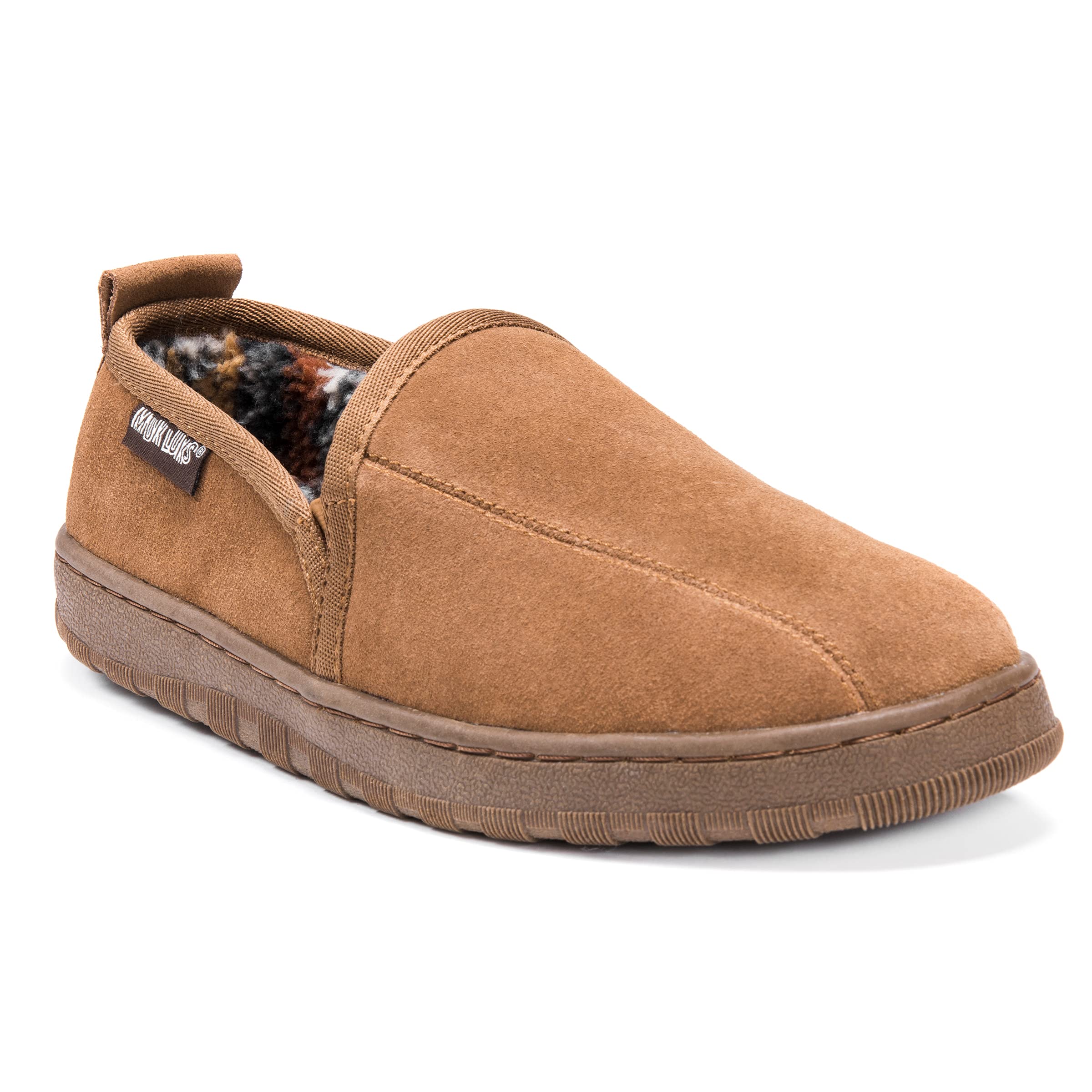 MUK LUKS Men's Eric Dbl Gore Printed Berber Suede Slip on Slipper, Tan, 12 UK