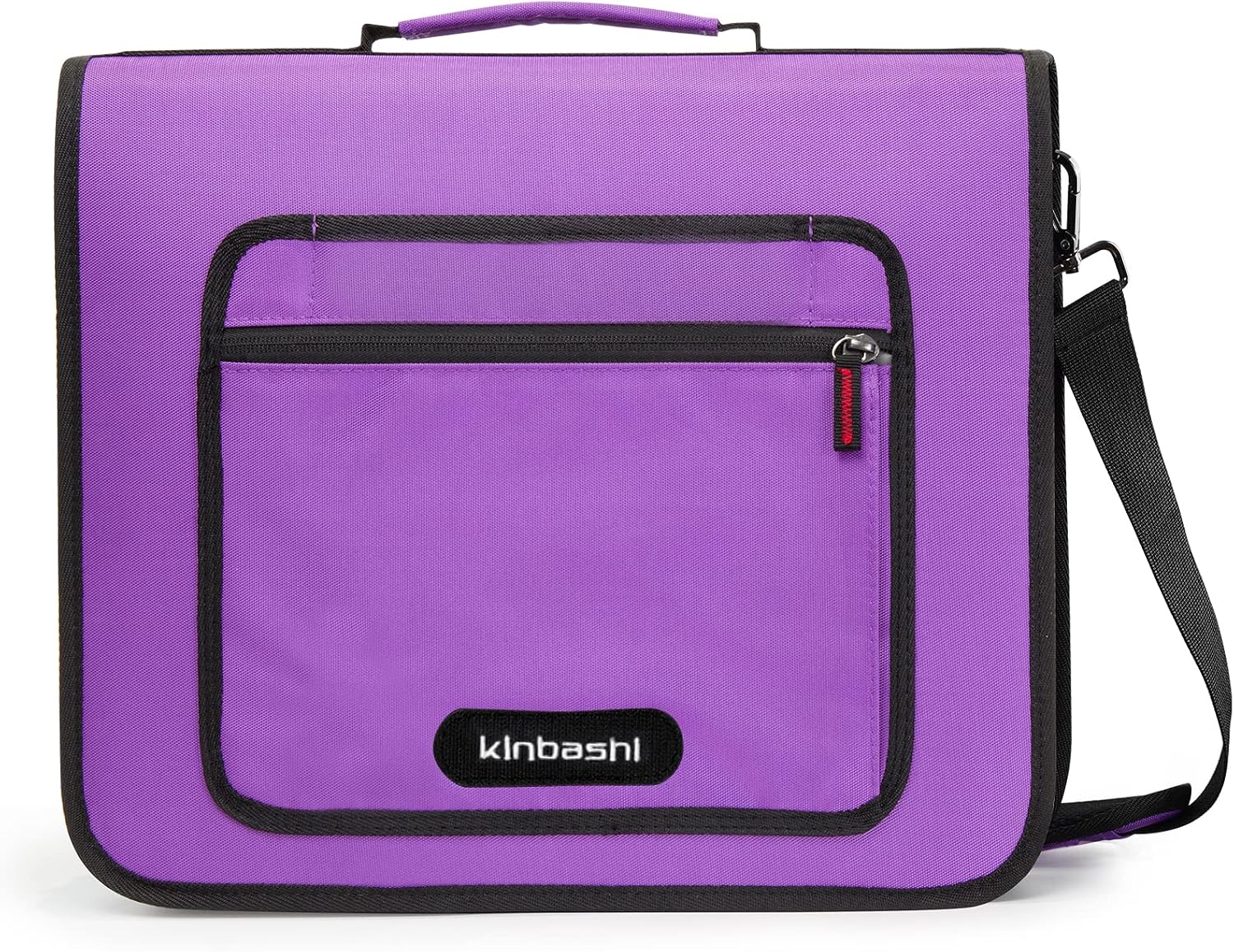 Kinbashi Round Ring 3-Inch Zipper Binder, Designed with Expanding Files and Handle, Shoulder Strap Included, Purple