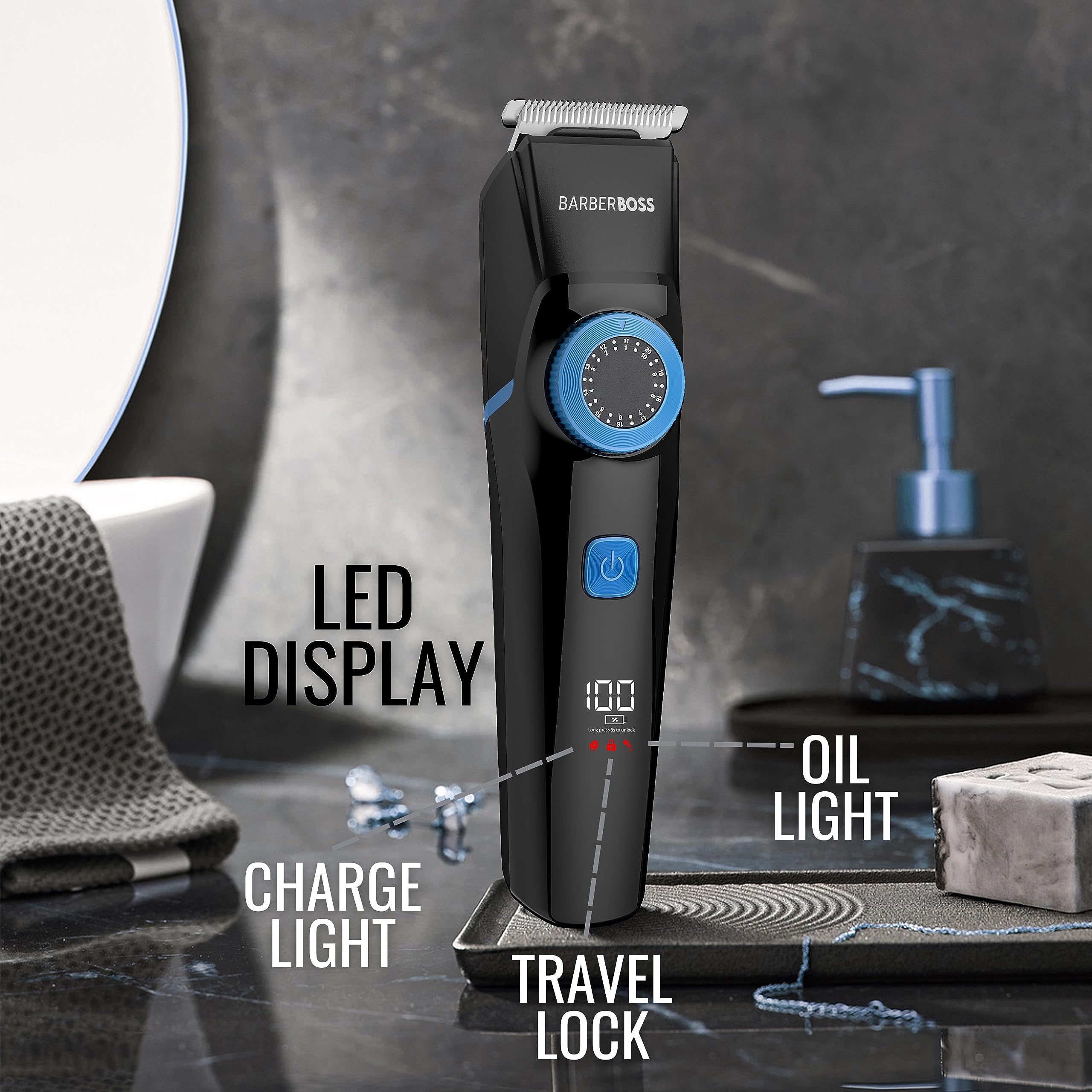 BarberBoss 3 in 1 Hair Clipper’s, Men’s Grooming Kit, Detail, Hair & Beard Trimmer, Precision Dial, 3 Cutting Blades - Image 3
