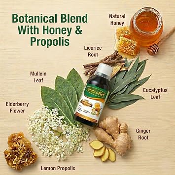 Honey Propolis & Elderflower Syrup for Adults, 8 fl oz - Daily Immune Support Formula with Sambucus Elderberry, Licorice, Mullein, Ginger, Menthol & Eucalyptus