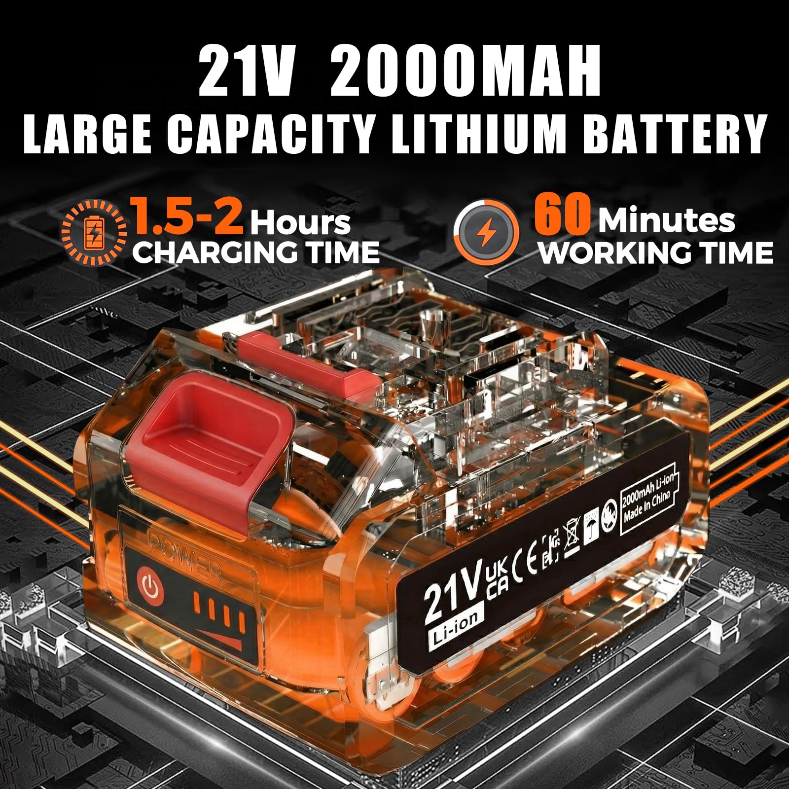 Cordless Strimmer with 4 Blades and 2 x 21V 2000mAh Battery, Garden Strimmer with Foldable Design and Adjustable Telescopic Shaft, Grass Trimmer for Lawn, Bushes and Yard - Orange - 5