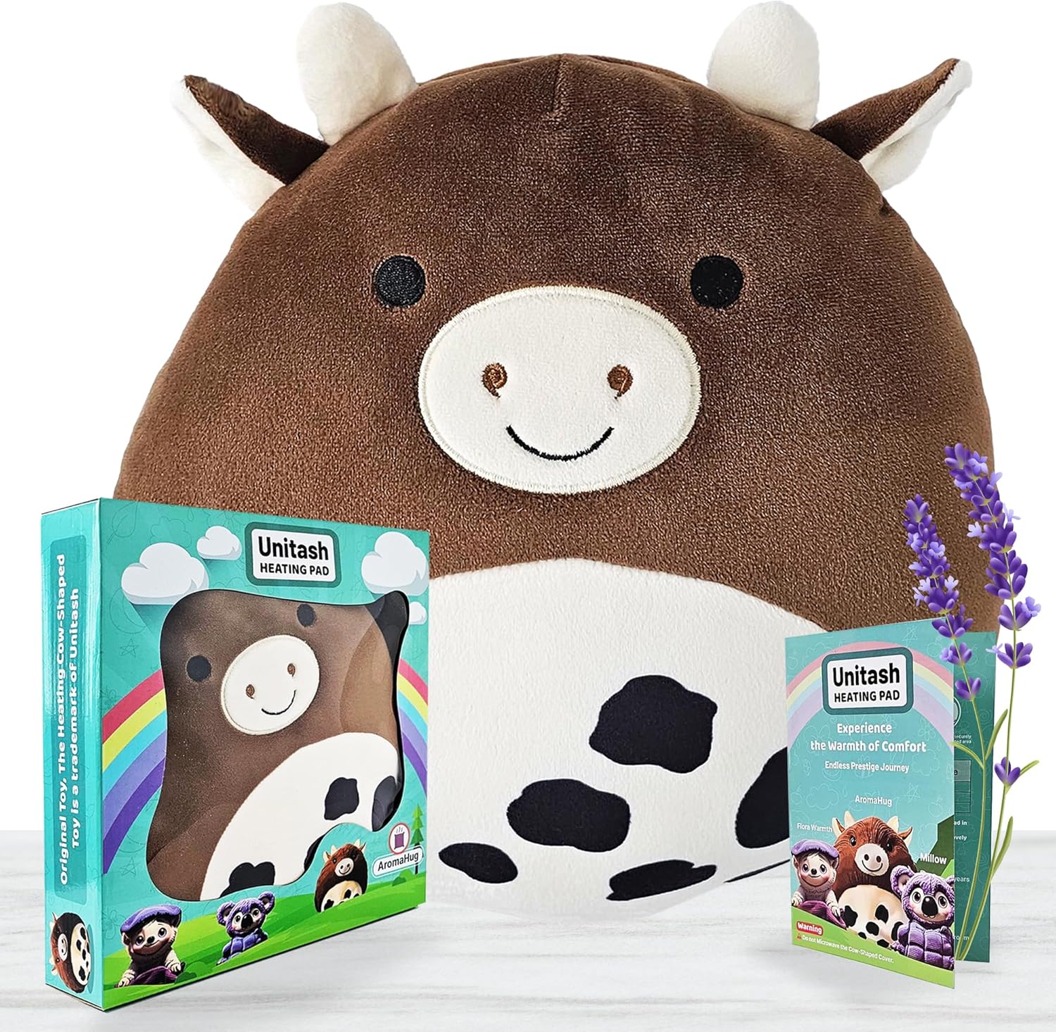 10” AromaHug Cow-Shaped Heating Pad – Flaxseed and Lavender-Filled, Soothing Relief for Pain, Cramps and Stress | Ideal Gift for Recovery, Comfort, and Relaxation.