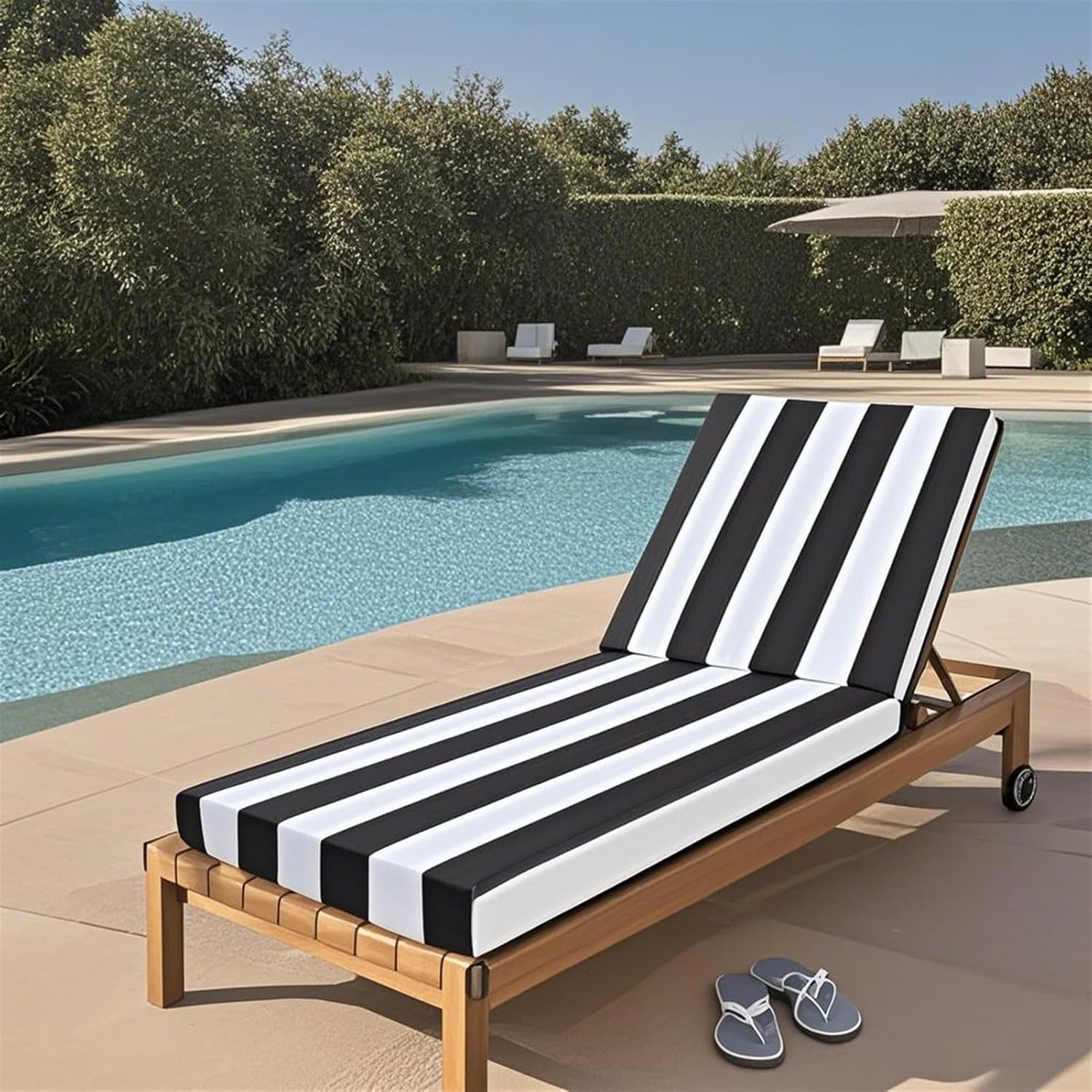 SK Studio 2 Pcs Outdoor Chaise Lounge Cushion Covers, 72x21x3 Inch Waterproof Chair Cushion Replacement Cover Anti-Slip Slipcovers for Patio Pool, Not Includes Cushion, Black White