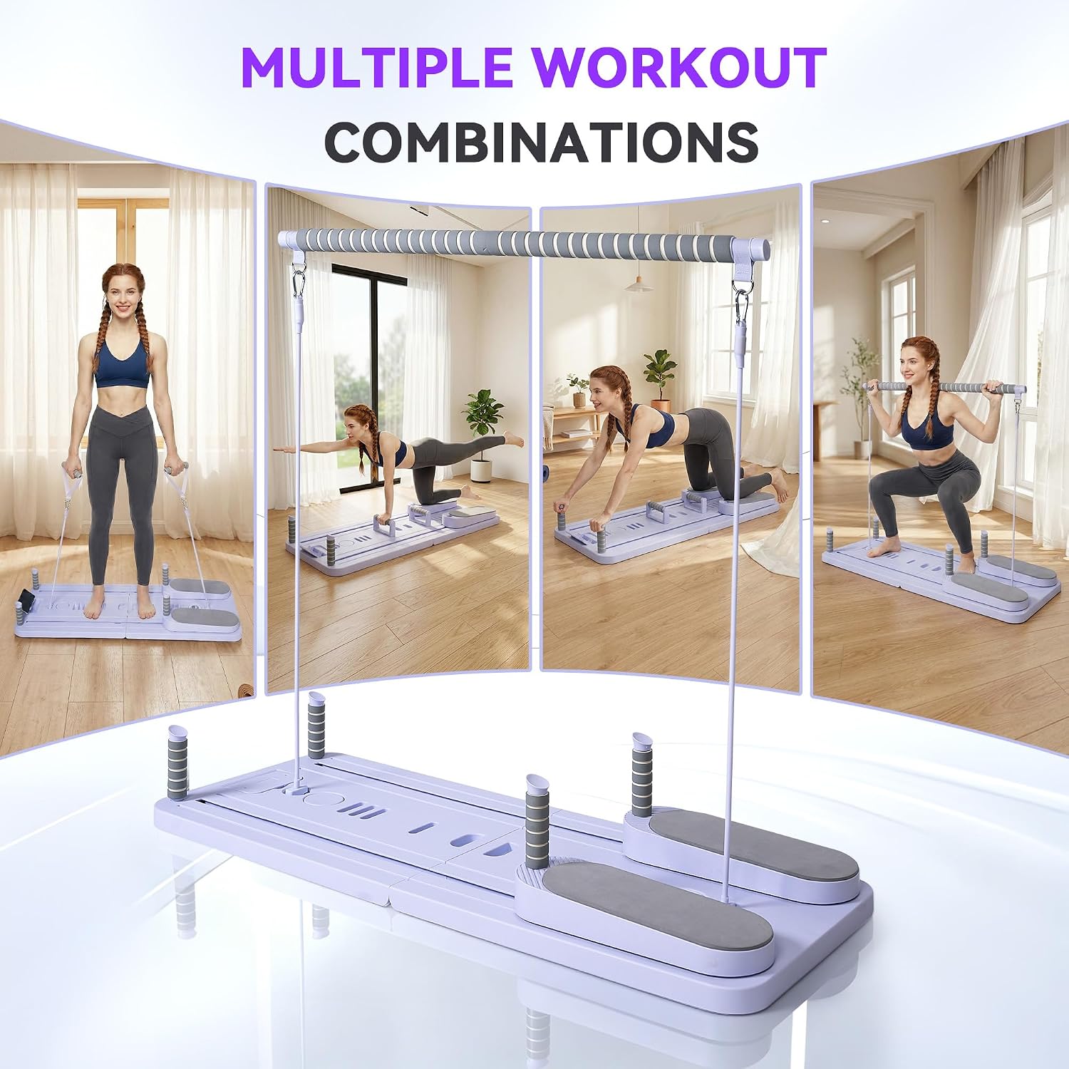 Multifunctional Pilates Board Set， A Foldable, Portable Home Fitness Tool Featuring A Timer with A Sturdy, Non-Slip, Quiet Base and Rubber Non-Slip Handles—Perfect for Women’s Home Workouts
