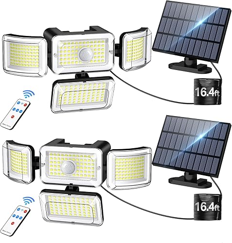 CLAONER 288 luces LED solares de inundación IP65 impermeables luces solares para exteriores (paquete de 2)