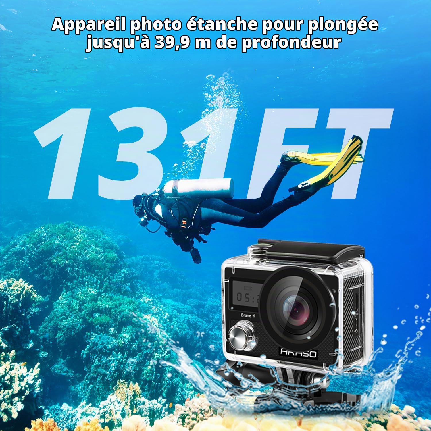 AKASO Brave 4 Caméra Sport 4K WiFi 20MP Action Cam Etanche Stabilisateur