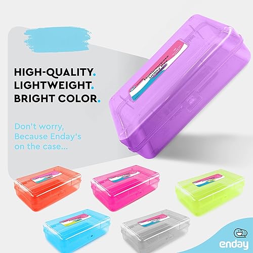 Miniatura 2 de Enday Caja de lápices púrpura, estuche de plástico para lápices, organizador multiusos con cierre a presión para el hogar y la oficina