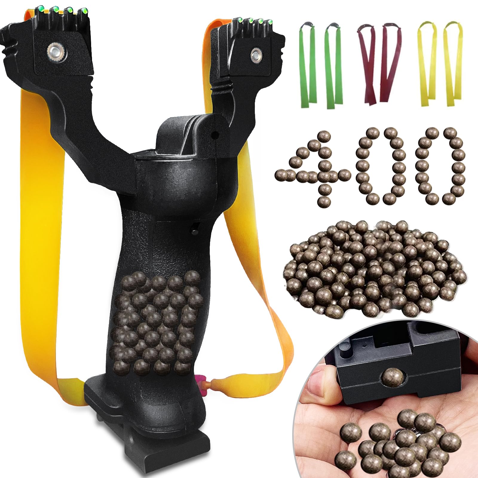 Set di fionde sportive per allenamento all'aria aperta, impugnatura ergonomica antiscivolo con rivista a sfera, con 400 sfere di allenamento e 6 fasce di ricambio, centrifuga di precisione per il