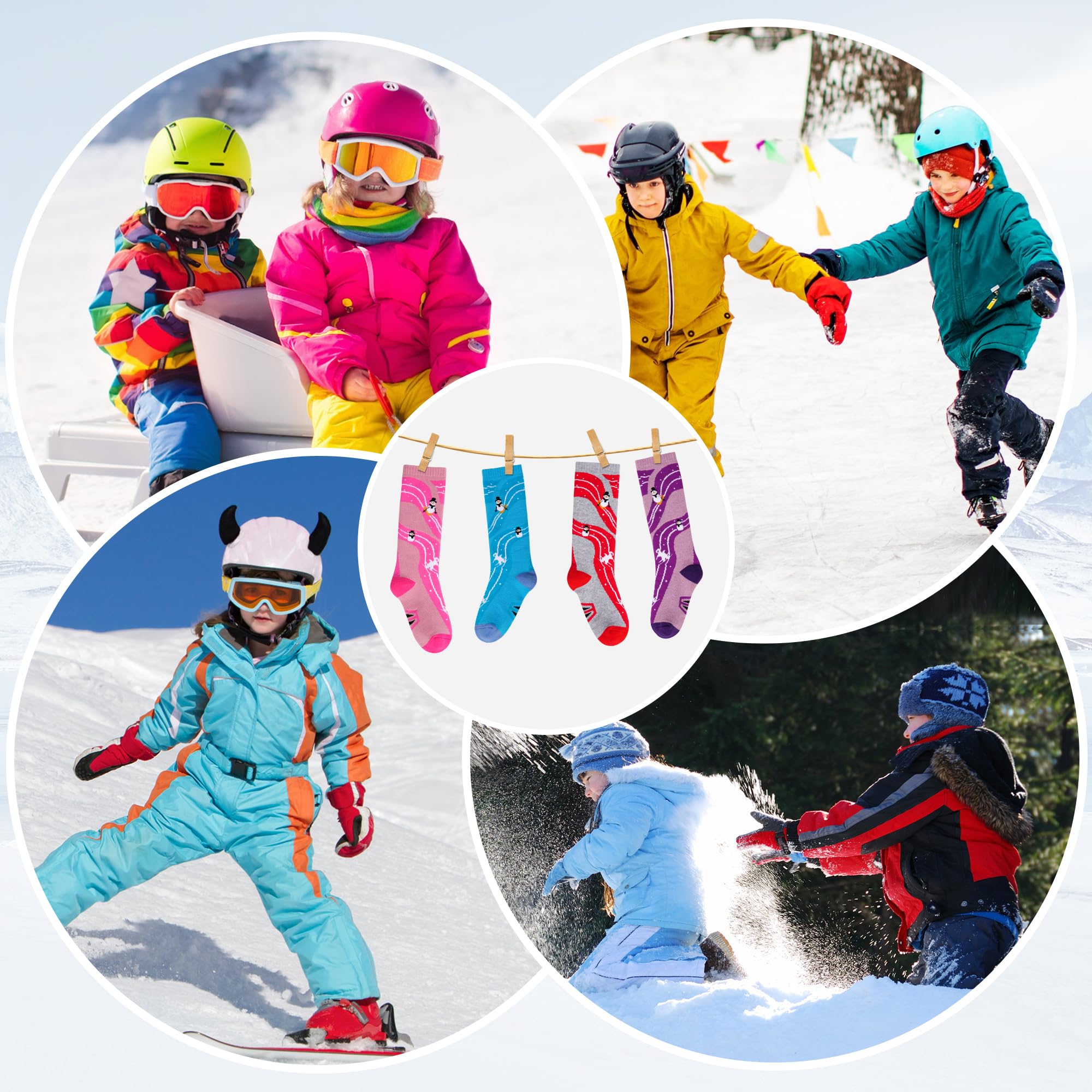 GRPSKCOS Lot de 2 paires de chaussettes de ski en laine mérinos pour filles et garçons - Chaussettes thermiques épaisses et chaudes pour le ski, le patinage, le snowboard, la randonnée, 3 à 12 ans