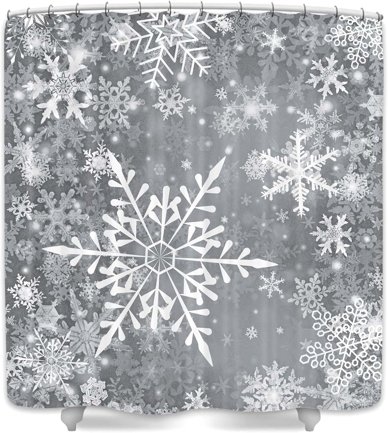 DYNH Christmas Snowflake Shower Curtain Set, Winter Grey Shower Curtains for Bathroom, 72X84IN