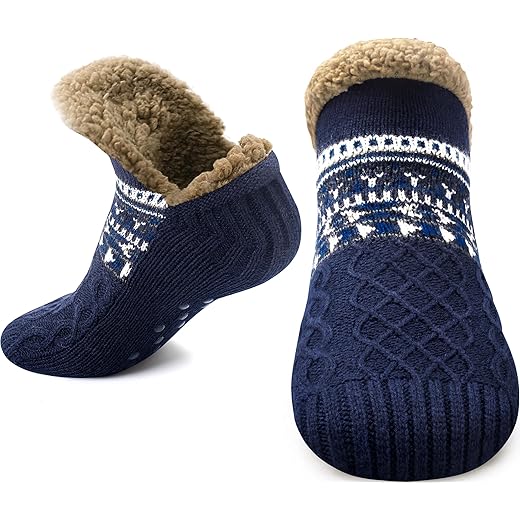 Stocking Stuffers for Adults Men Women: Fuzzy Slipper Socks with Grips Winter Thick Warm Cabin Thermal Socks Comfy Non Slip Cozy Holiday Christmas Gifts for Men Women Husband Wife Dad Mom Him Her Teen