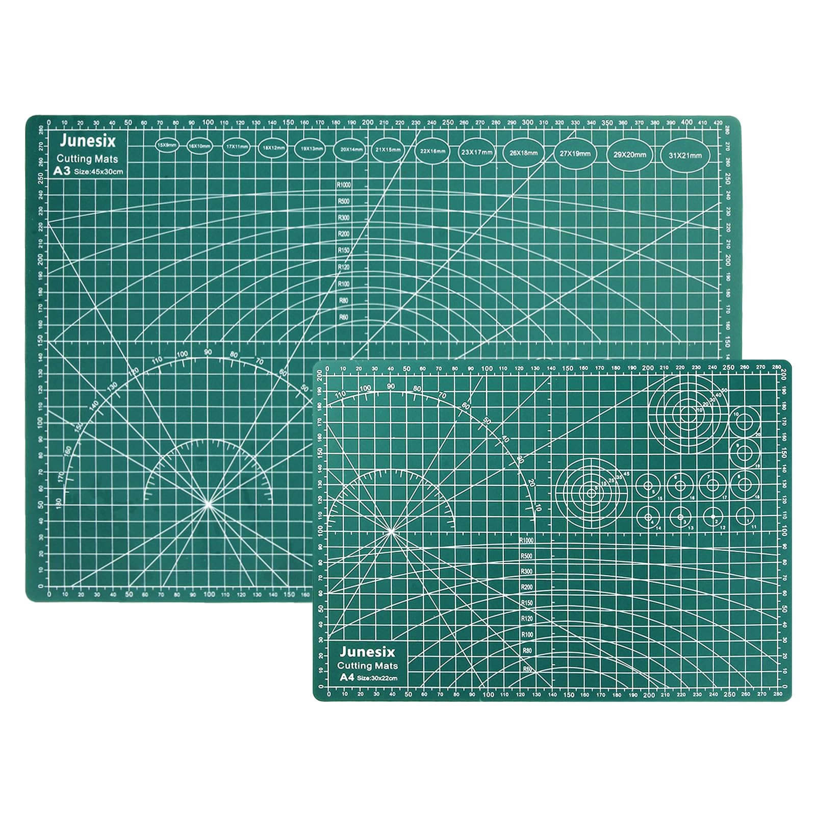 2Pcs Self-Healing Cutting Mats, A3 & A4 Sizes, Green, PVC Material, Double-Sided Grid, Protects Furniture, Ideal for Quilting, Sewing, Paper Craft