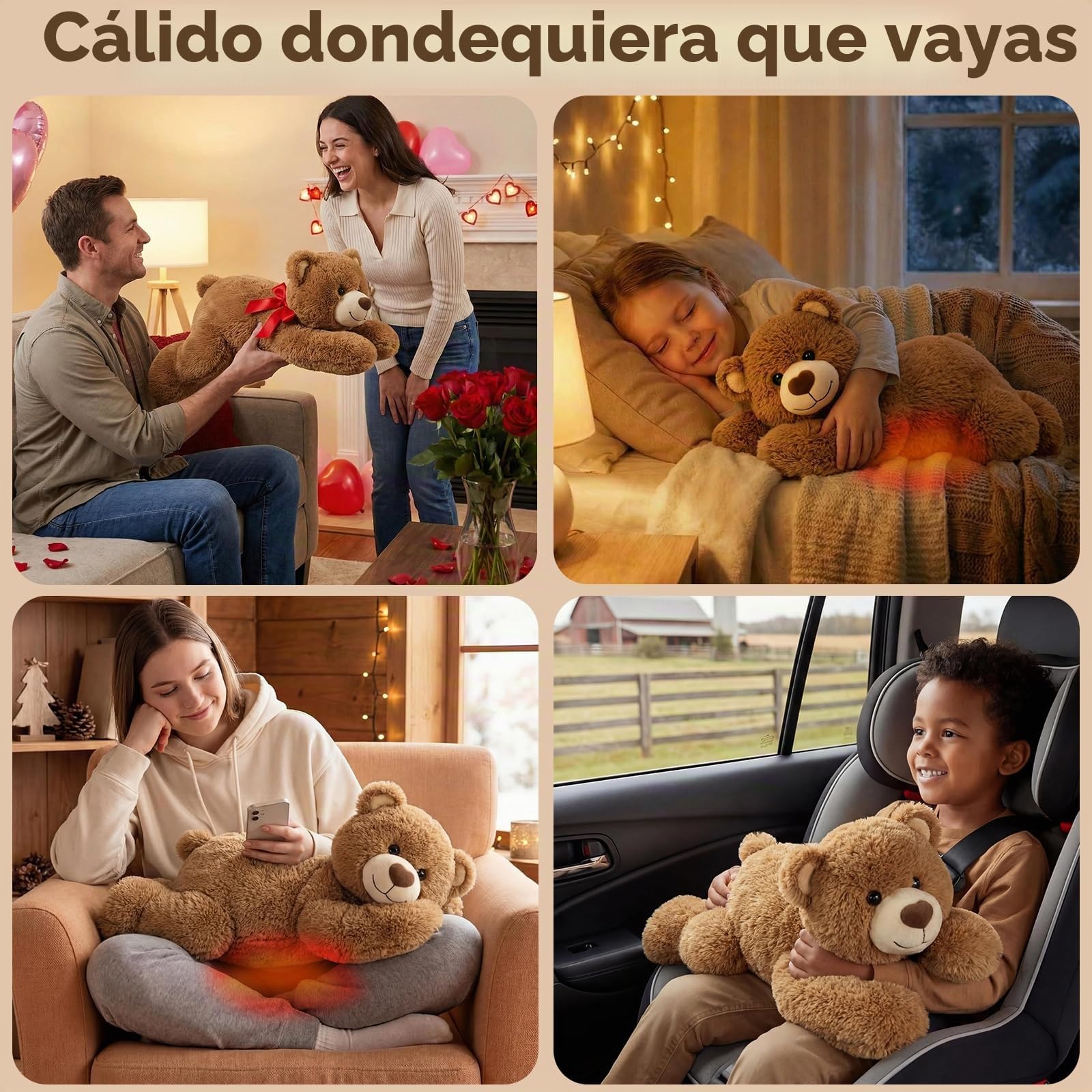 Mewaii Peluche Gigante con Almohadilla Térmica Microondas - Osito de Peluche Ajustable 5lb, Calentable y Refrescante, Peluche Grande para Abrazar, Almohadilla Interior Desmontable, 23 Pulgadas