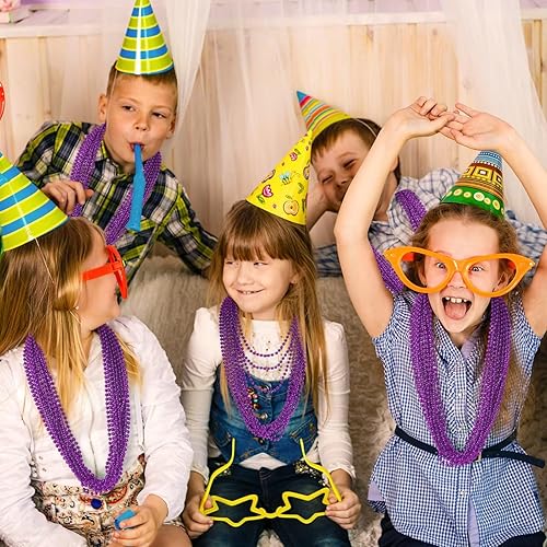 Miniatura 6 de 24 cuentas de Mardi Gras, collar de cuentas moradas, recuerdos de fiesta, collares de Halloween de 33 pulgadas para mujeres y hombres, eventos de