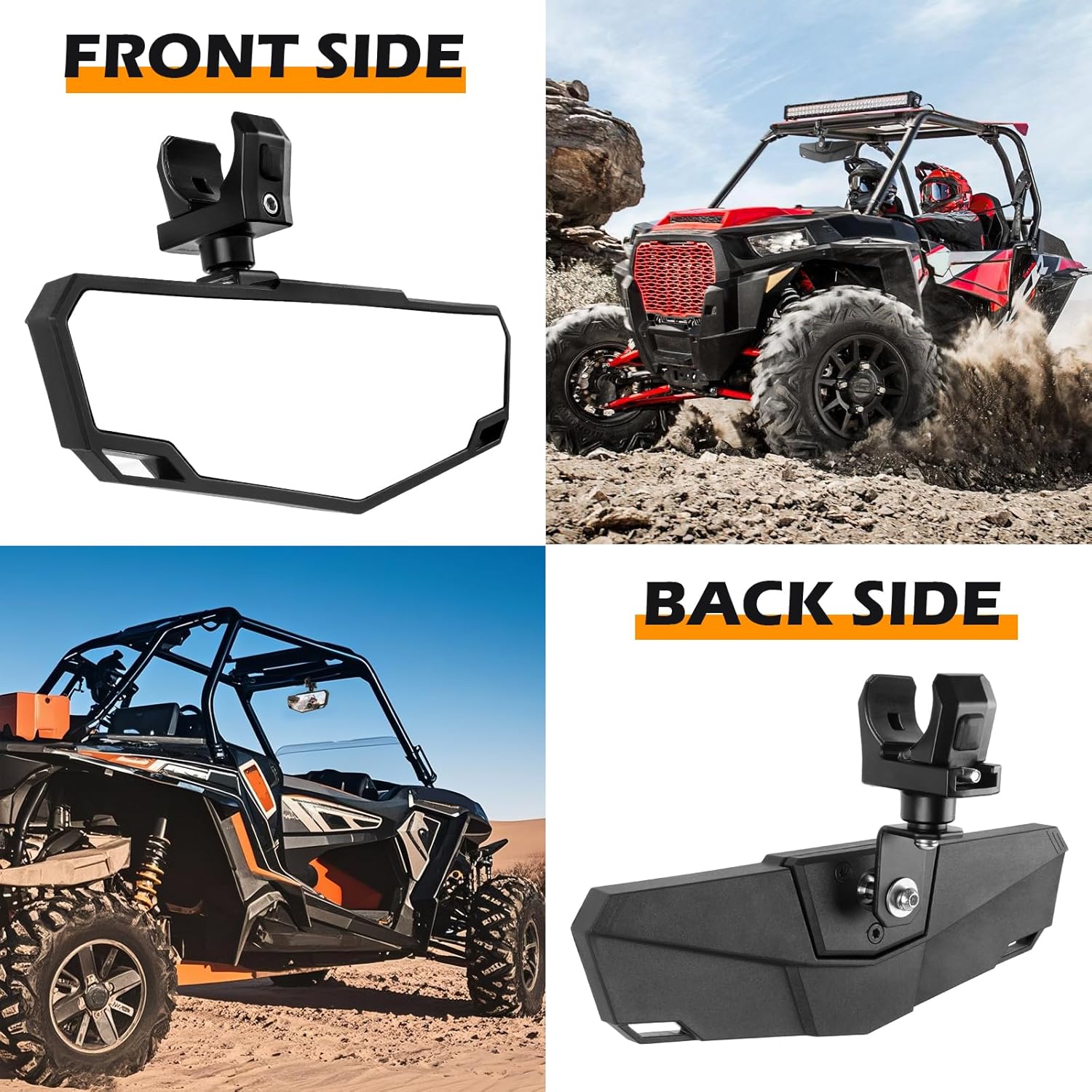 DREAMIZER UTV Rearview Mirror,Black SXS RZR UTV Mirrors Rear View w/1.5-2 inch 360° Adjustable Low Profile Aluminum Clamp Compatible with Polaris RZR 1000 Pioneer Talon Kawasaki KRX Mule Can Am X3