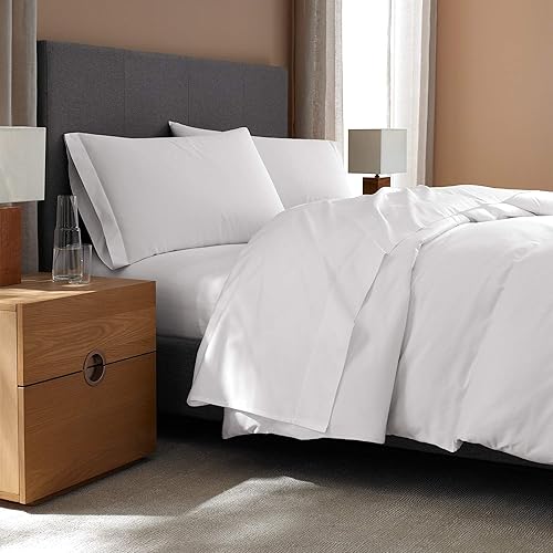 H by Frette Sateen Junior Suite Bed Bundle (King) Paquete de ropa de cama de lujo totalmente blancaincluye fundas de almohada, sábana superior,