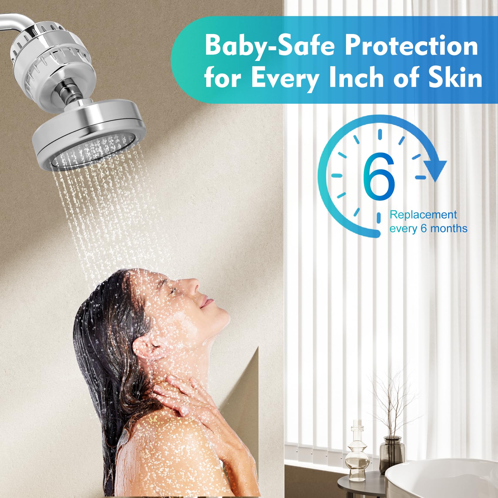 Juego de cabezal de ducha filtrado, 4 filtros de ducha reemplazables de 20 + 3 etapas para agua dura con vitamina C y E para una piel y cabello saludables, elimina el cloro, metales pesados y
