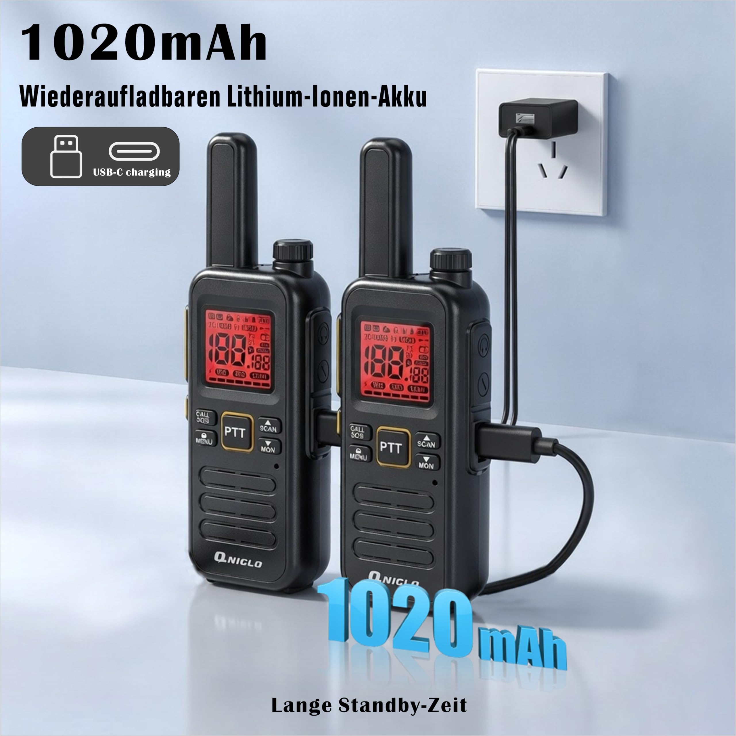 Talkie Walkie PMR446 Longue Portée 5 KM Rechargeable USB-C VOX SOS 2 Pcs