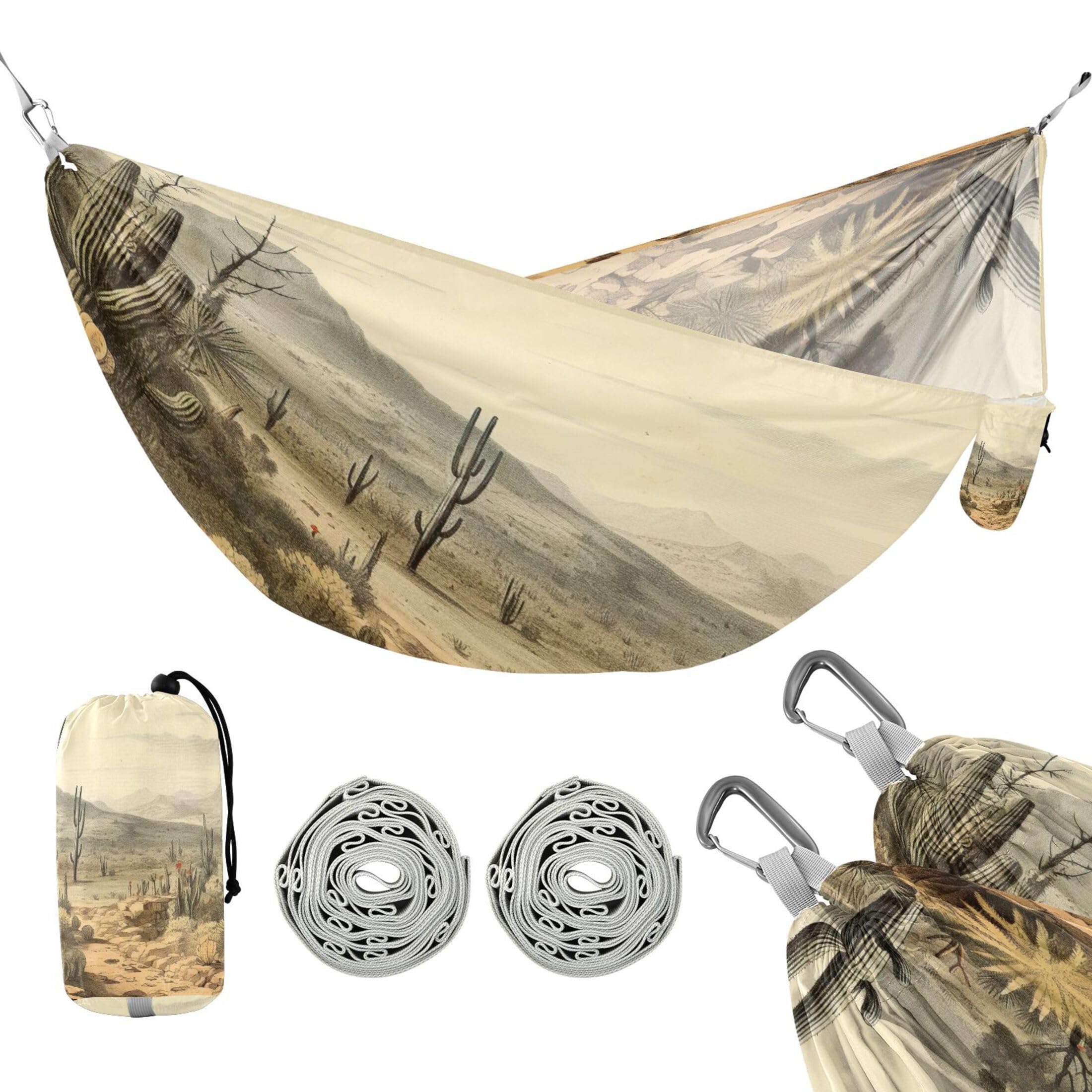 Takiito Retro Desert Hammock 330 lb Capacity Travel Camping Hammock with Tree Straps, Portable Lightweight for Outdoor Beach Backpacking Backyard Patio