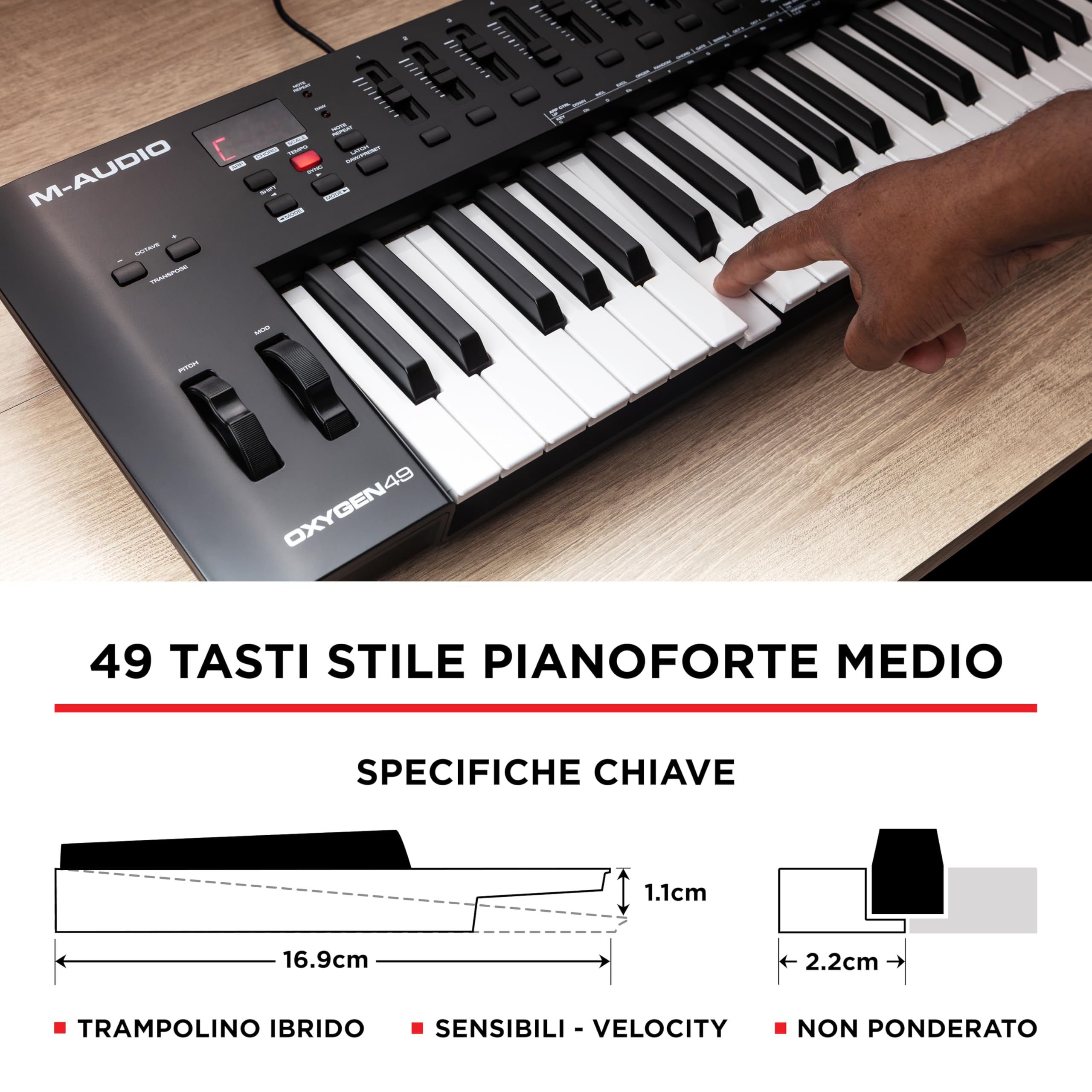 M-AUDIO Oxygen 49 (MKV) - Tastiera-controller USB MIDI a 49 note con pad Beat, Smart chord, modalità Scale, arpeggiatore e pacchetto Native Instruments Sound (integrazione NKS)