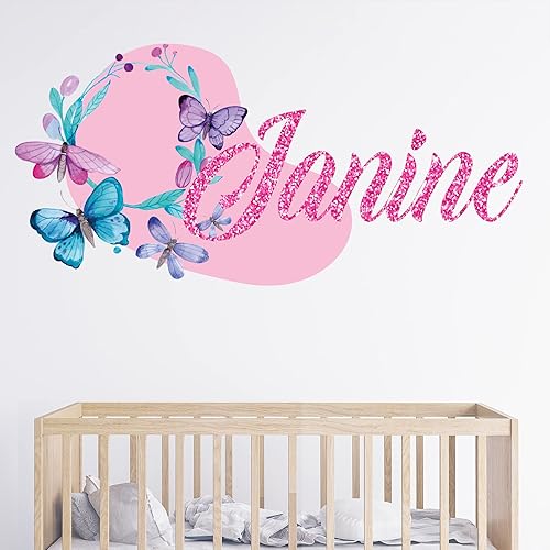 Miniatura 1 de Calcomanías de pared con nombre para niñas, calcomanías de mariposa para pared, decoraciones de guirnalda de mariposas, decoración de mariposas para