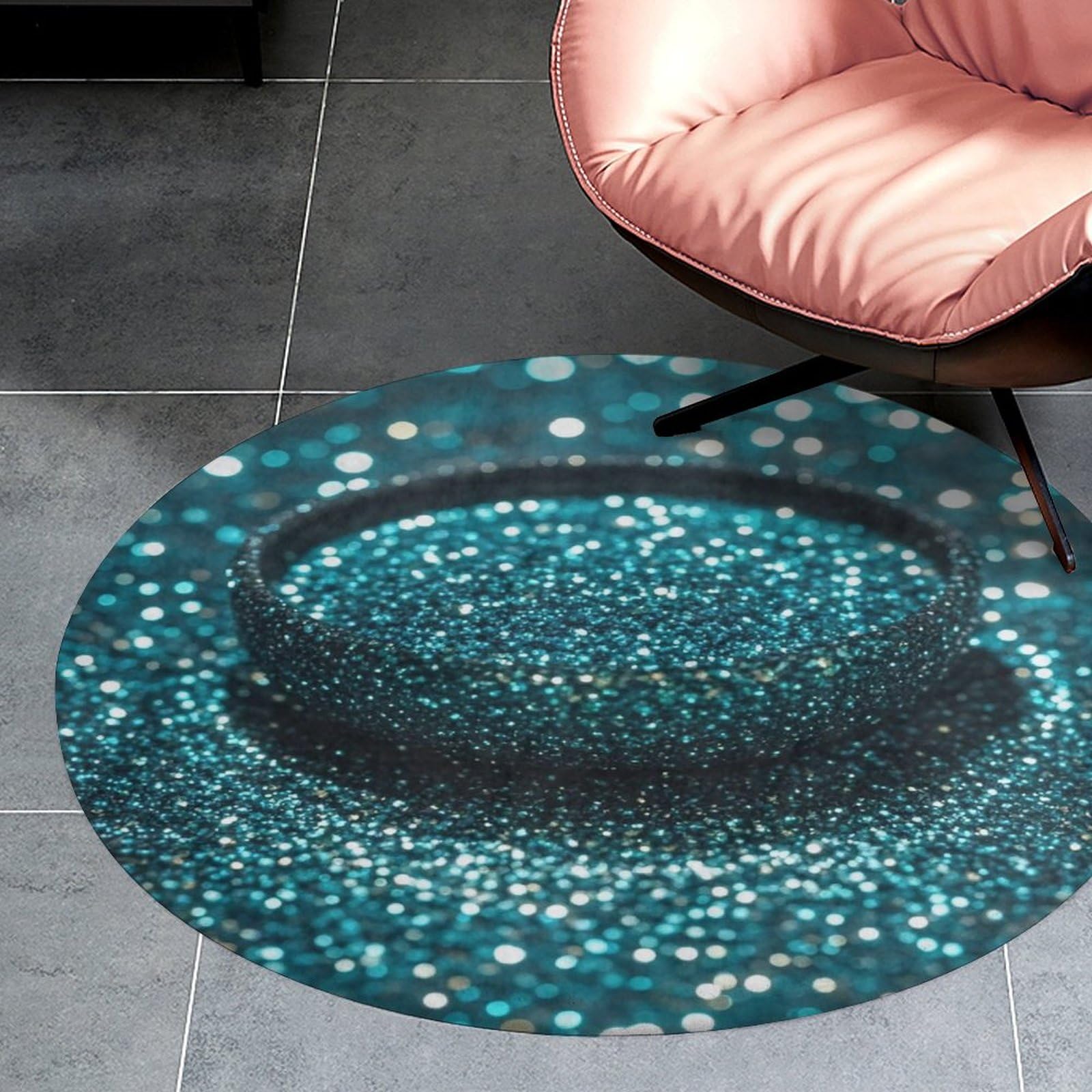 Tapis de bain antidérapant circulaire bleu sarcelle 80cm