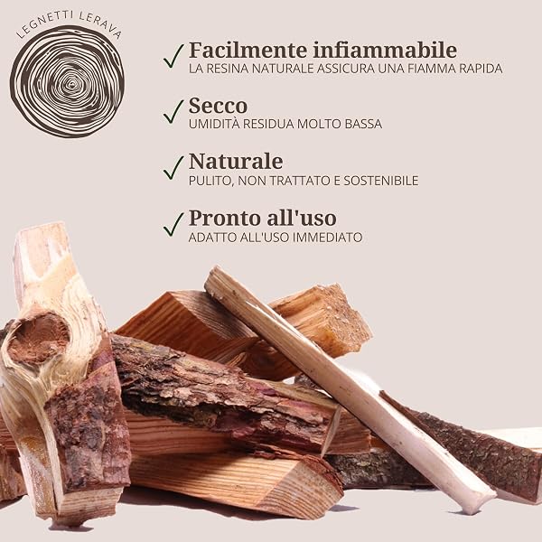 LERAVA Legnetti Accendifuoco (2,5 kg) - Legna da Ardere per Camino - Accendifuoco Naturale in Legno di Pino e Abete - Accendi Fuoco Pulito e Facile - Ideale per Camino Forno e Stufa - 2