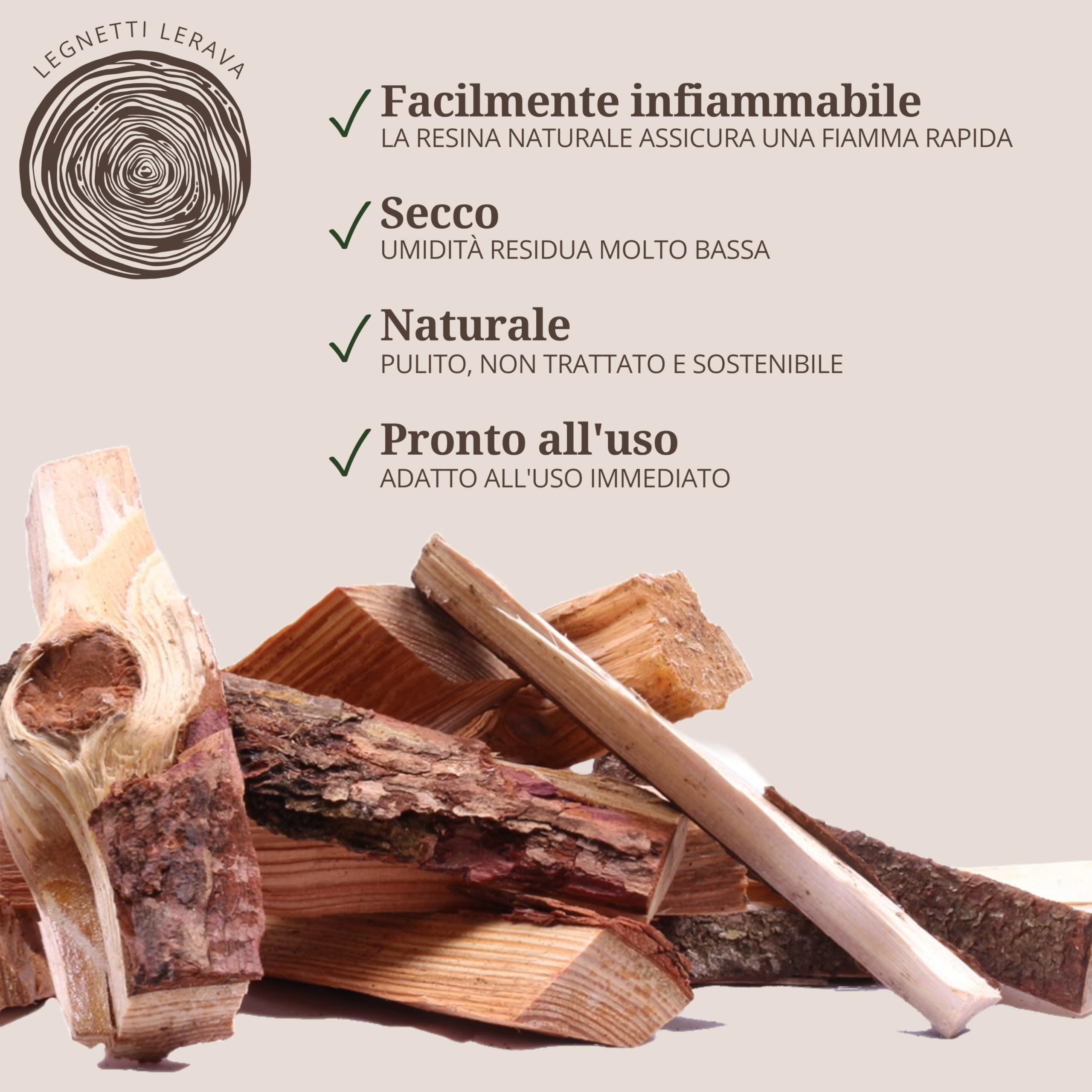 LERAVA Legnetti Accendifuoco 2,5 kg - Legna da Ardere per Camino Naturale in Legno di Pino e Abete