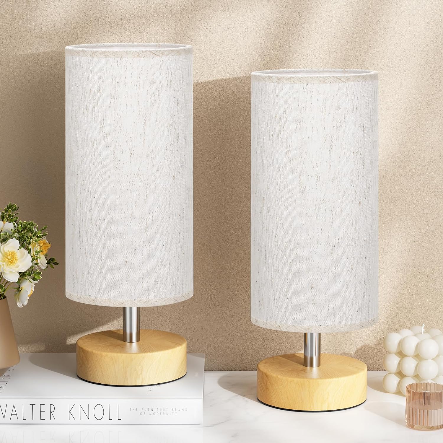 PartageiZ Small Table Lamp for Bedroom Set of 2 - Bedside Lamps for Night Stands, Minimalist Nightstand Light Lamp, Desk Lamps for Reading Room, Kids Room, Living Room, Office, Dorm