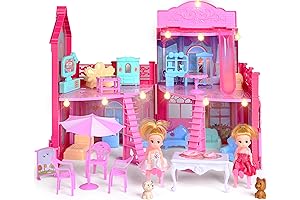 CUTE STONE Foldable Stack and Style Dollhouse Playset with Lights