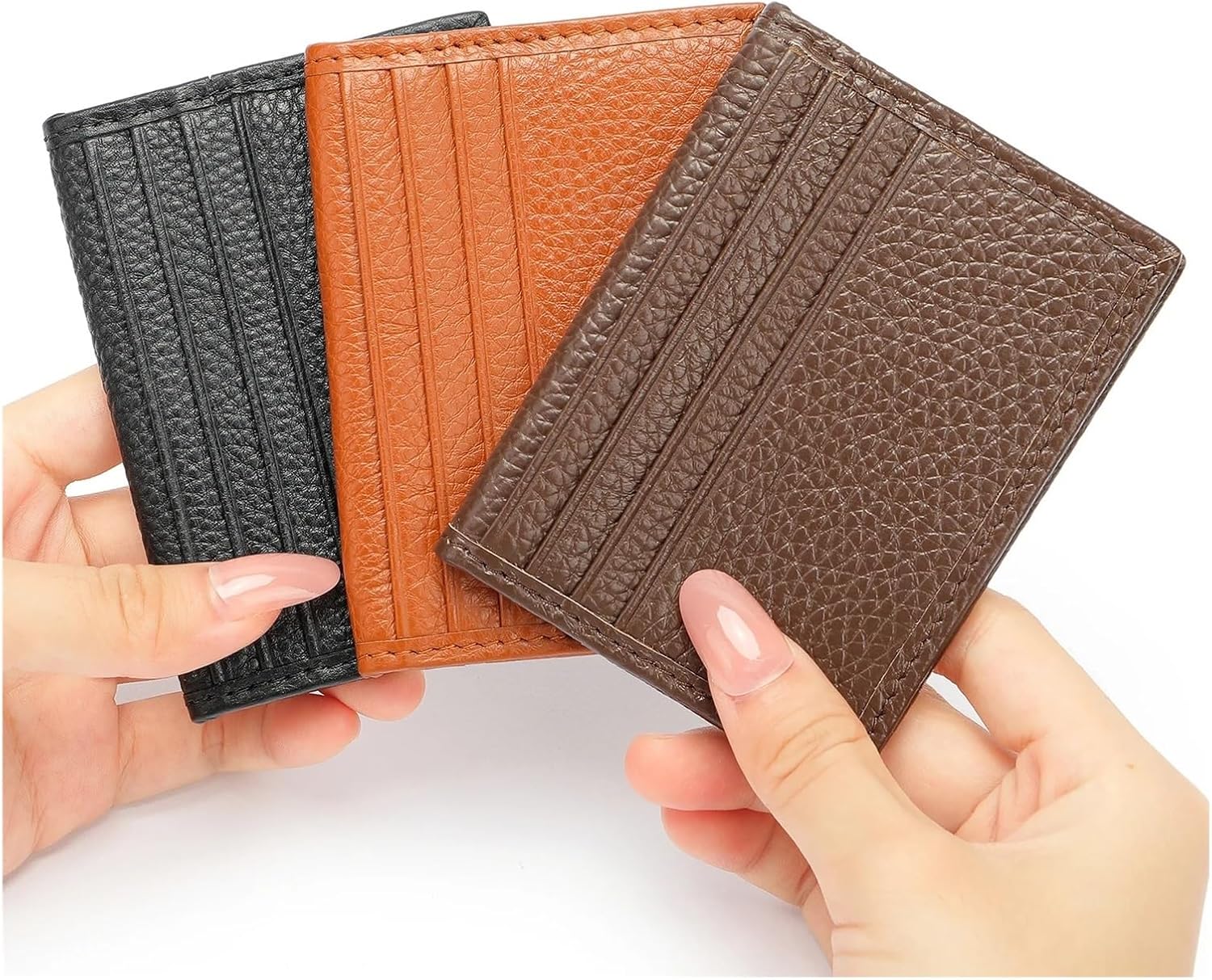 Genuine Leather Slim Card Holder Portable Mini Wallet Compatible With Men Women(Black)
